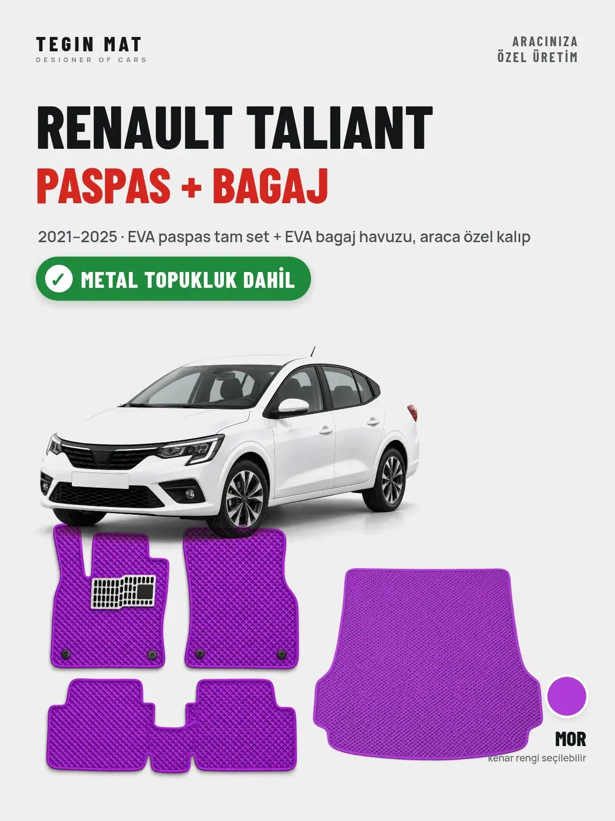 Renault Taliant EVA Paspas + Bagaj Havuzu Seti (2021–2025) Mor – Metal Topukluk Dahil (1)