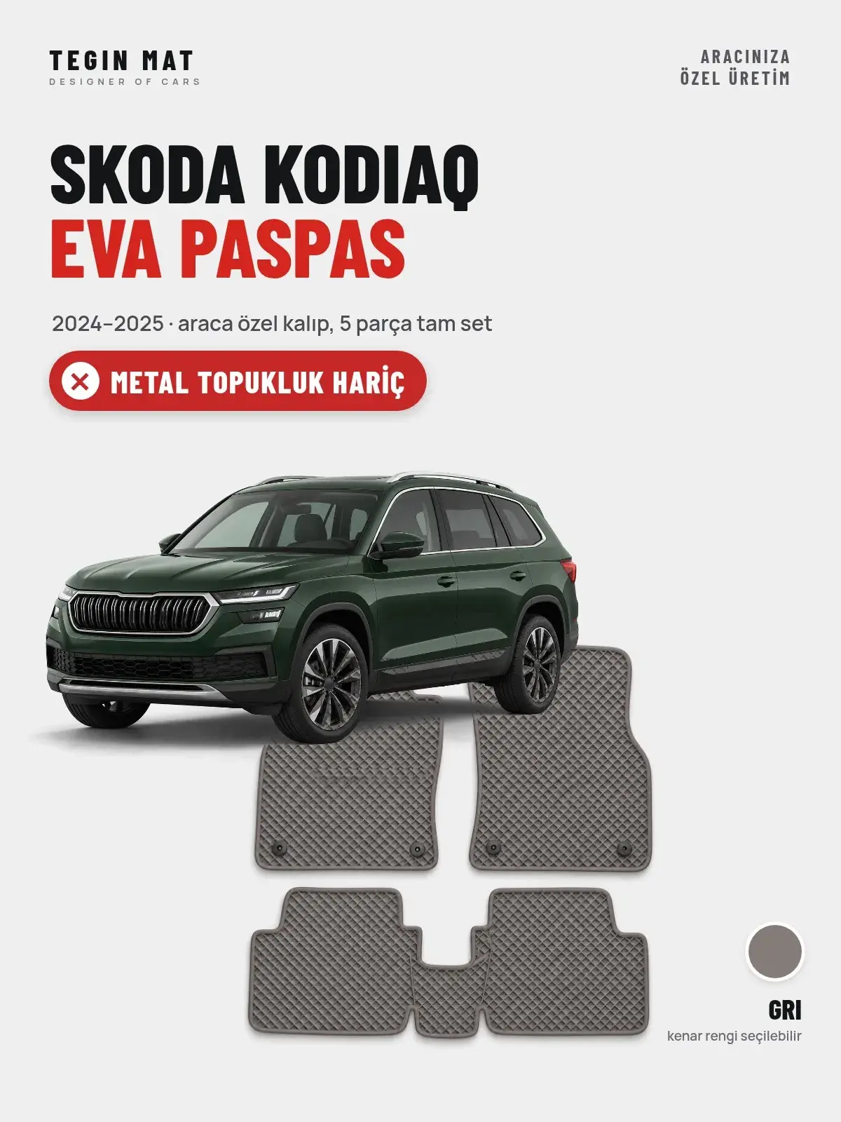 Skoda Kodiaq EVA Oto Paspas Tam Set (2024–2025) Gri – Metal Topukluk Hariç (1)