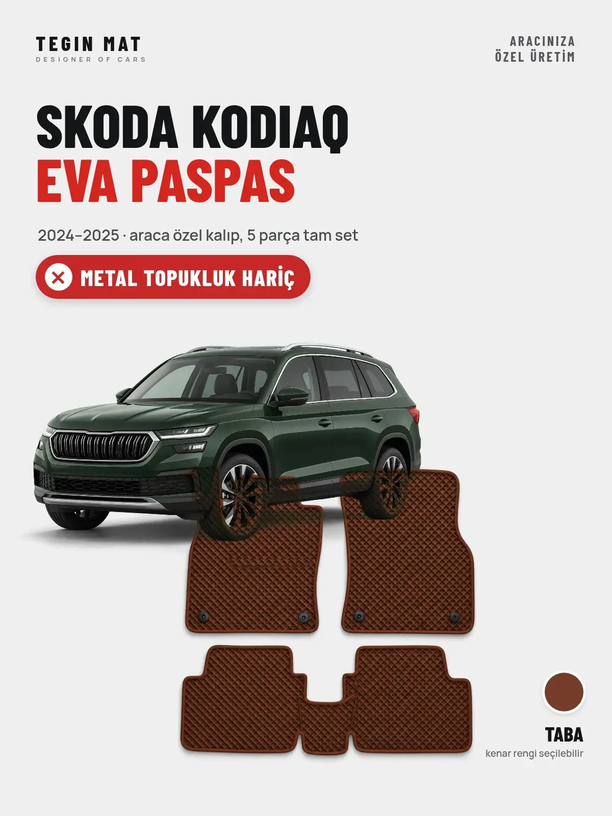 Skoda Kodiaq EVA Oto Paspas Tam Set (2024–2025) Taba – Metal Topukluk Hariç (1)