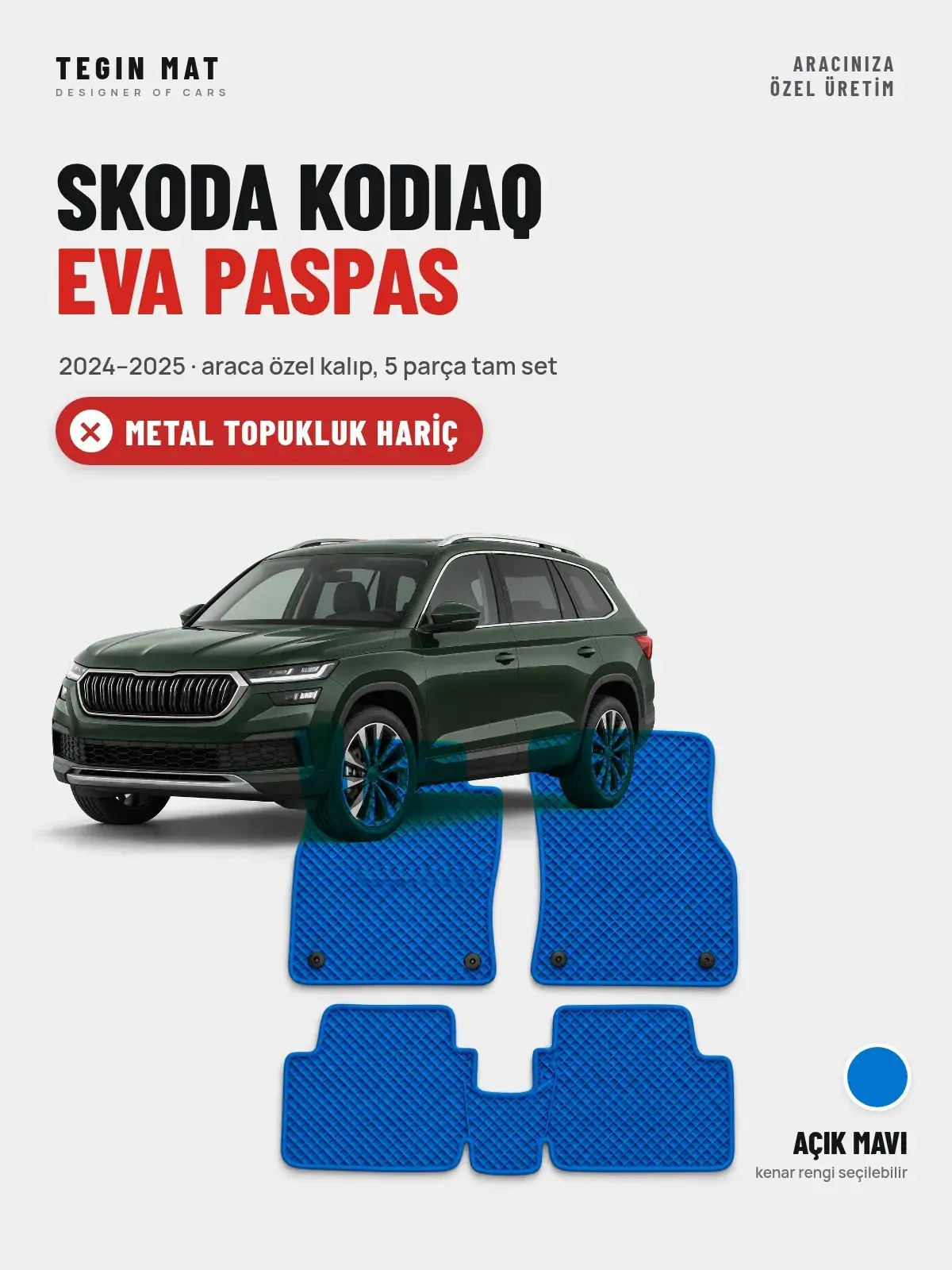 Skoda Kodiaq EVA Oto Paspas Tam Set (2024–2025) Açık Mavi – Metal Topukluk Hariç (1)