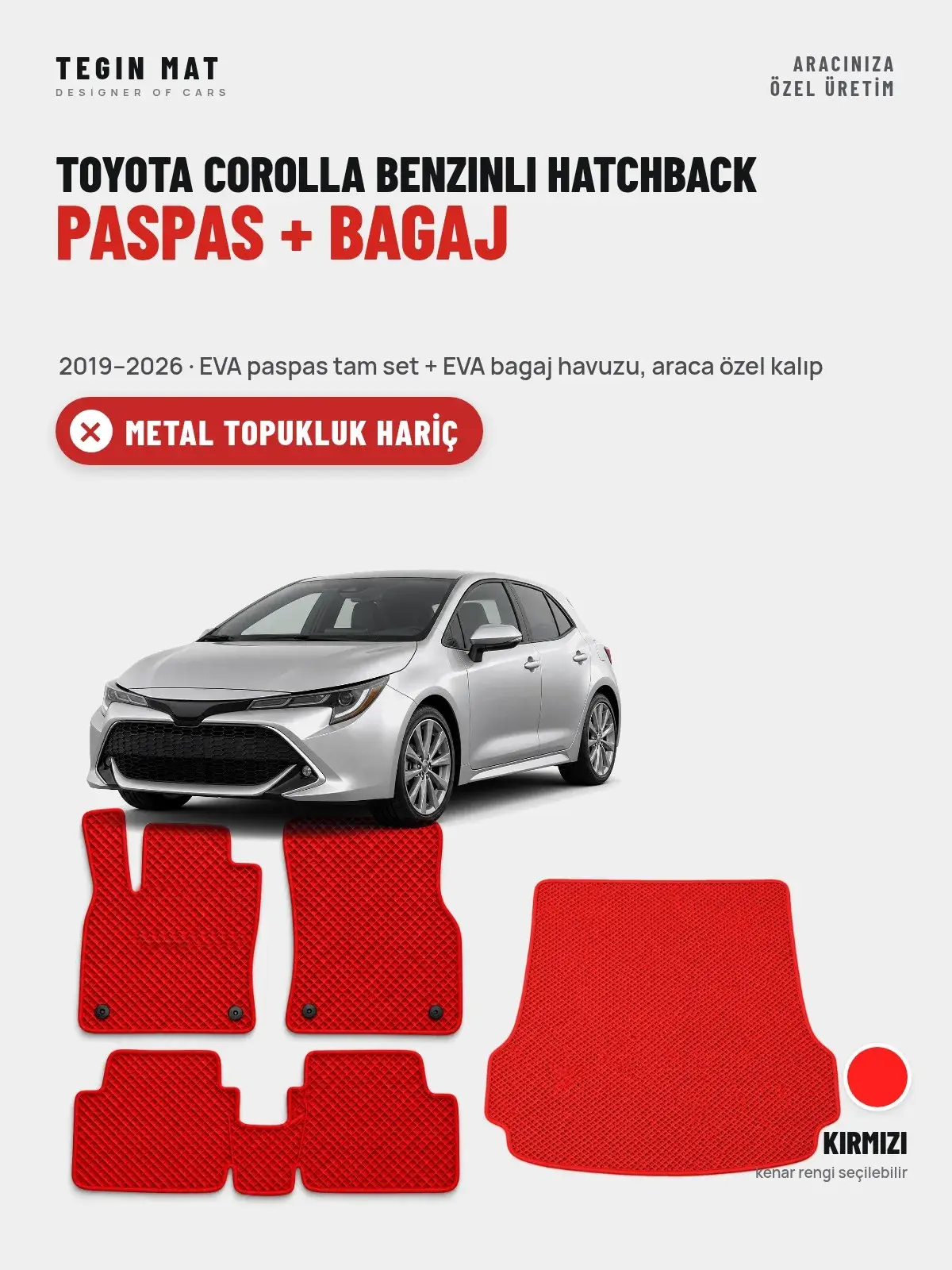 Toyota Corolla Benzinli Hatchback EVA Paspas + Bagaj Havuzu Seti (2019–2026) Kırmızı – Metal Topukluk Hariç (1)
