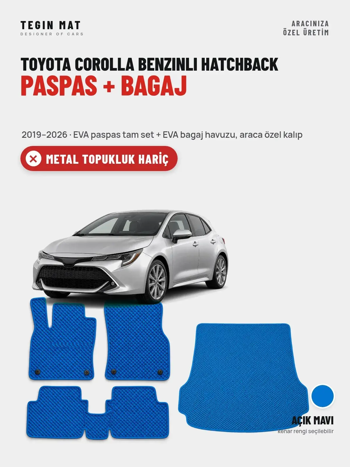 Toyota Corolla Benzinli Hatchback EVA Paspas + Bagaj Havuzu Seti (2019–2026) Açık Mavi – Metal Topukluk Hariç (1)