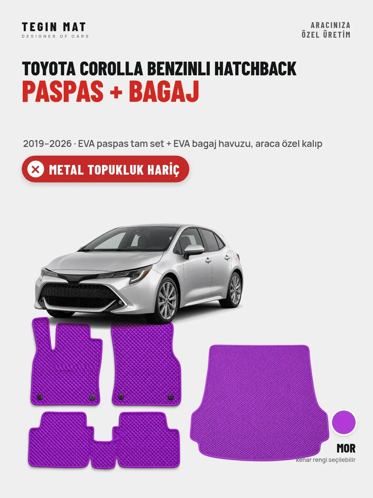 Toyota Corolla Benzinli Hatchback EVA Paspas + Bagaj Havuzu Seti (2019–2026) Mor – Metal Topukluk Hariç (1)