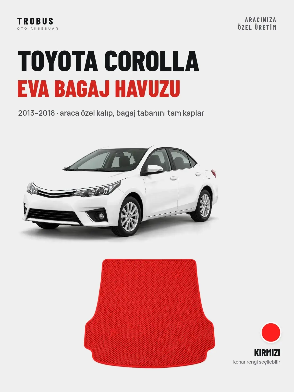 Toyota Corolla EVA Bagaj Havuzu (2013–2018) Kırmızı – Araca Özel Kalıp (1)