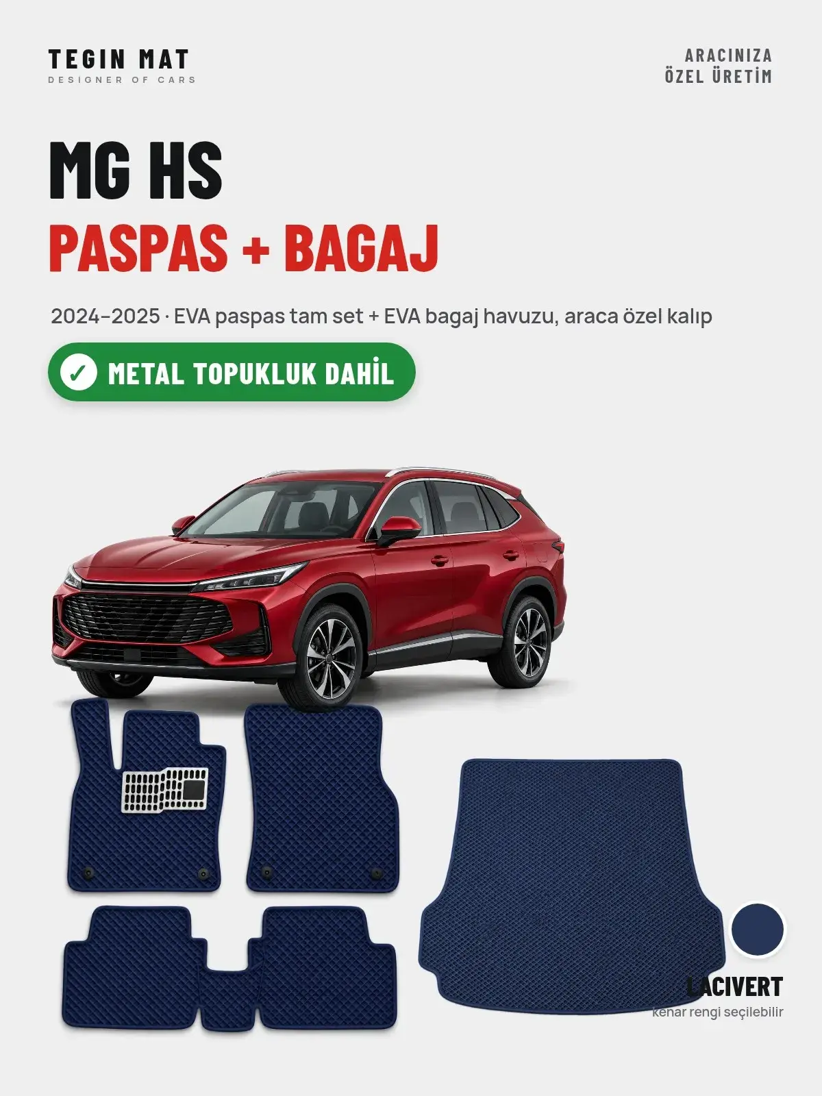 MG HS EVA Paspas + Bagaj Havuzu Seti (2024–2025) Lacivert – Metal Topukluk Dahil (1)