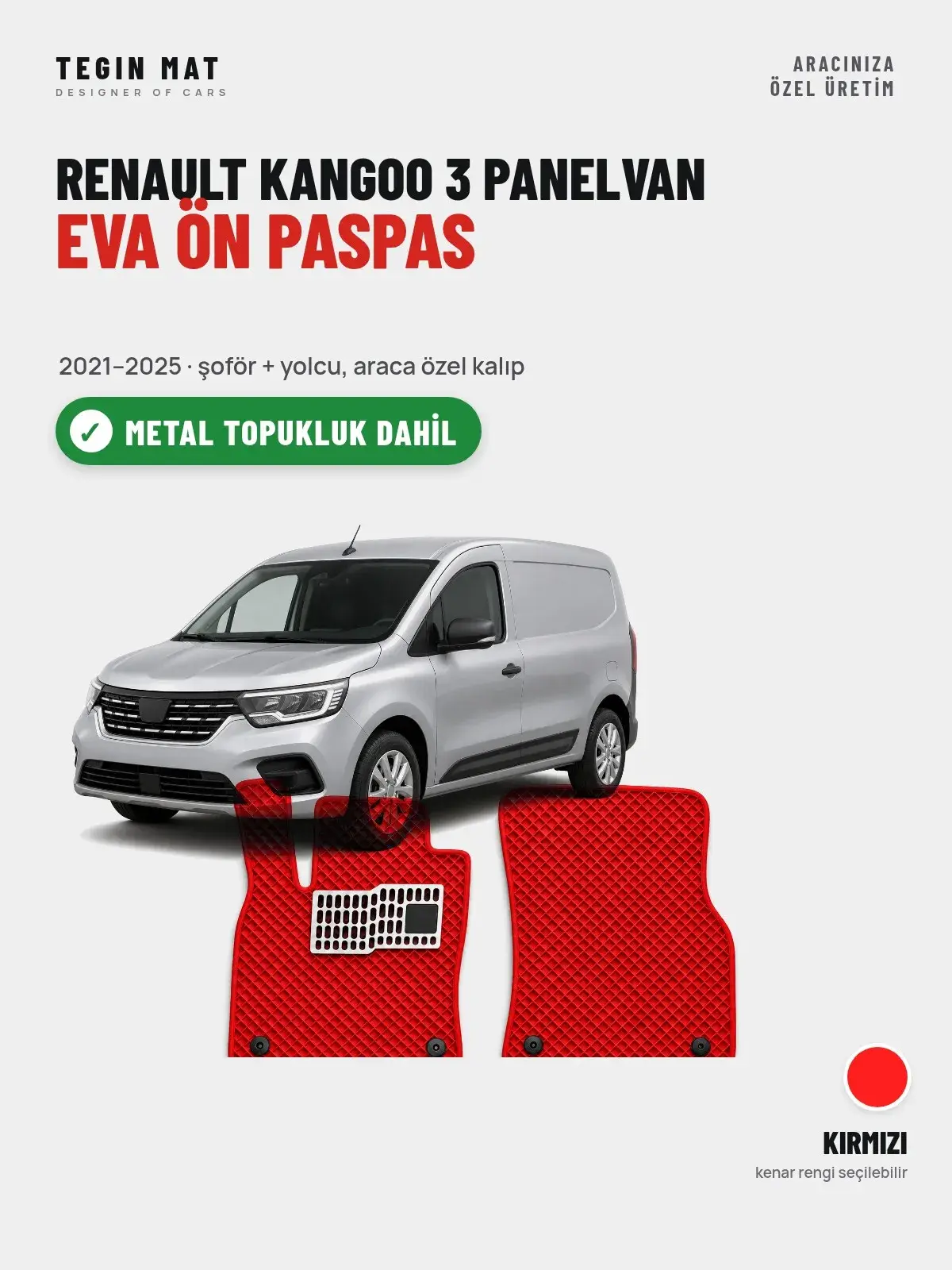 Renault Kangoo 3 Panelvan EVA Ön Paspas (2021–2025) Kırmızı – Metal Topukluk Dahil (1)