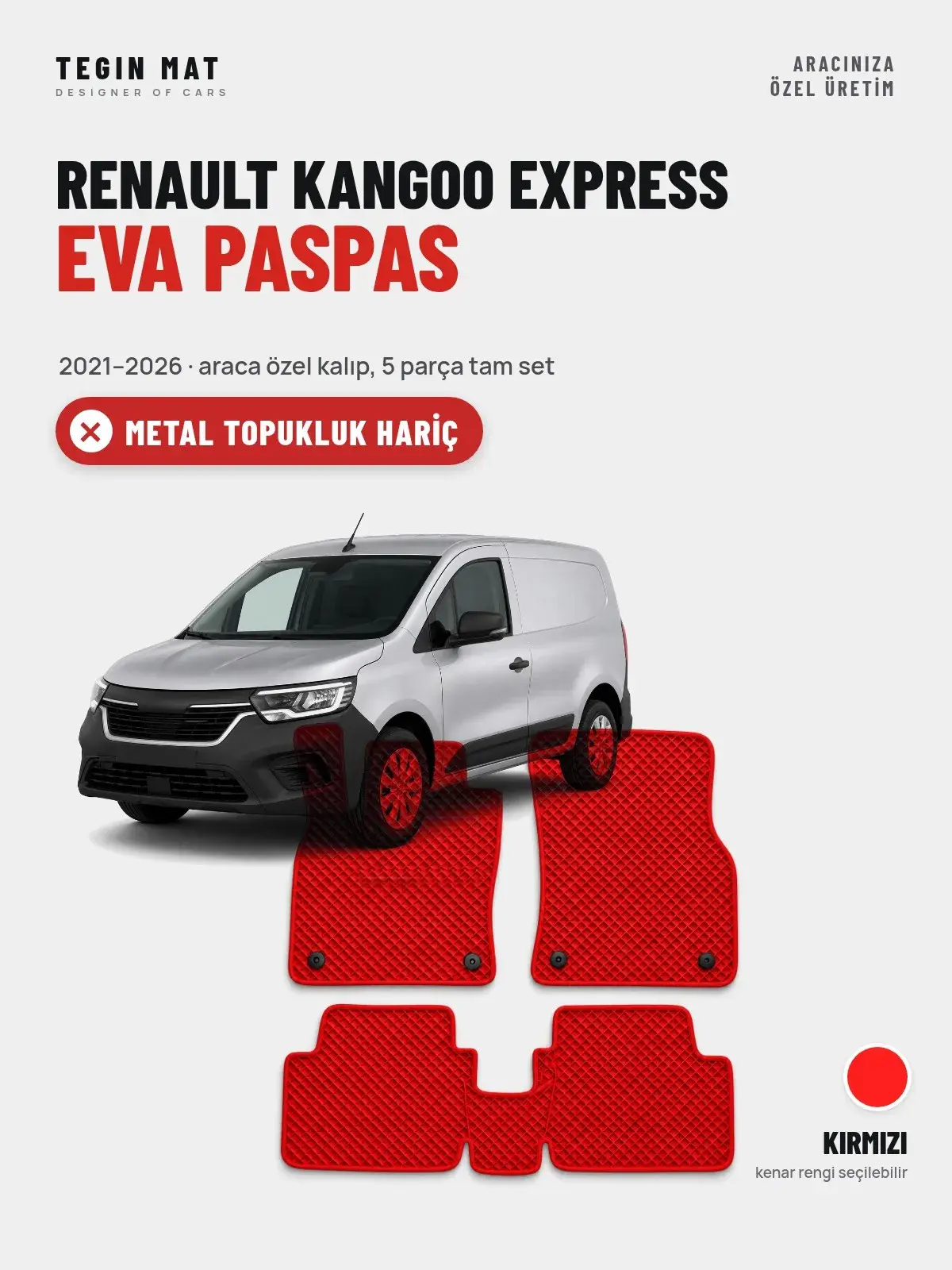 Renault Kangoo Express EVA Oto Paspas Tam Set (2021–2026) Kırmızı – Metal Topukluk Hariç (1)
