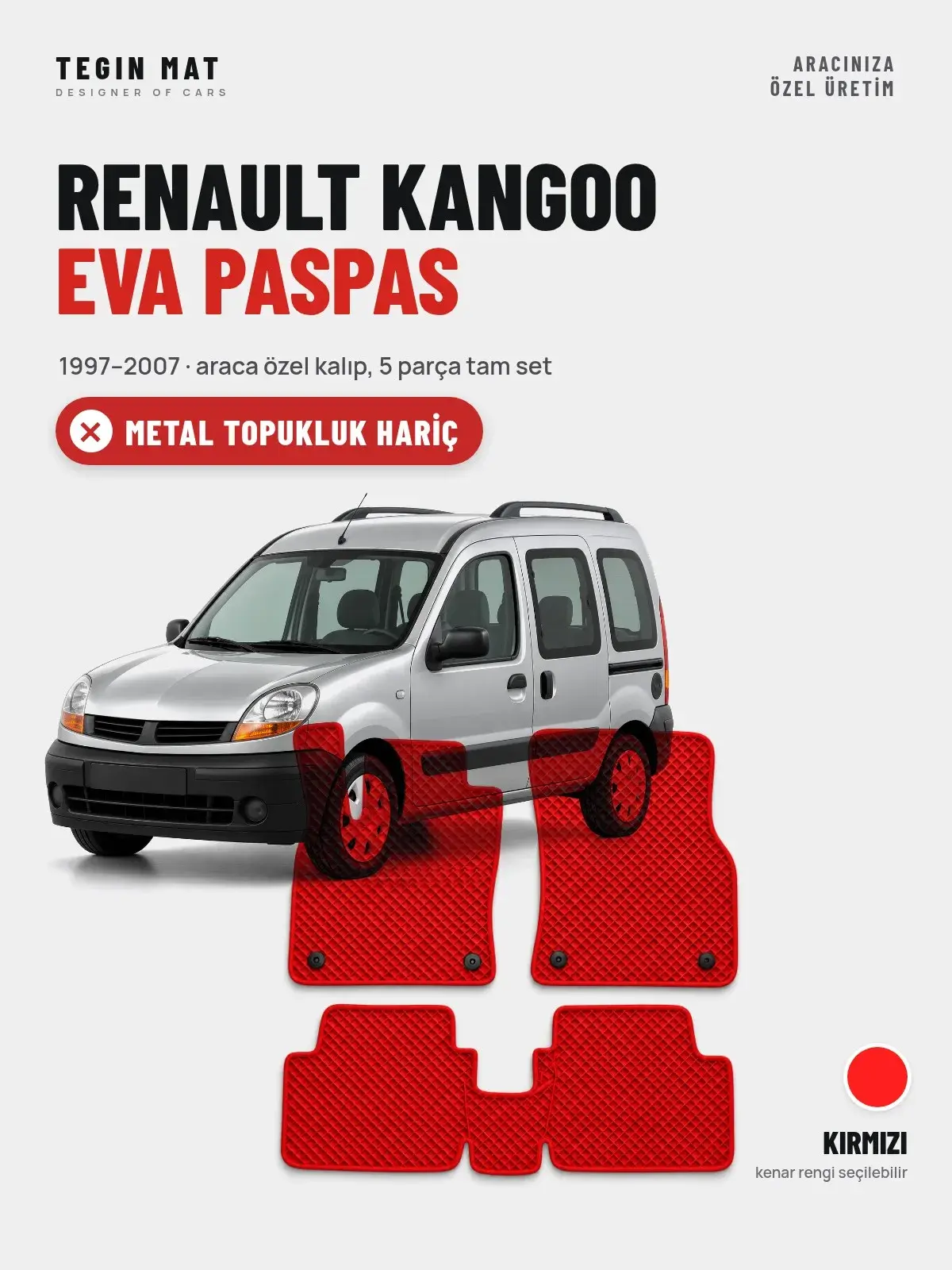 Renault Kangoo EVA Oto Paspas Tam Set (1997–2007) Kırmızı – Metal Topukluk Hariç (1)