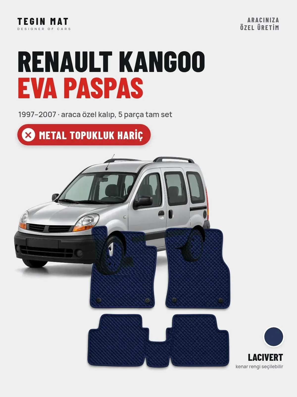 Renault Kangoo EVA Oto Paspas Tam Set (1997–2007) Lacivert – Metal Topukluk Hariç (1)