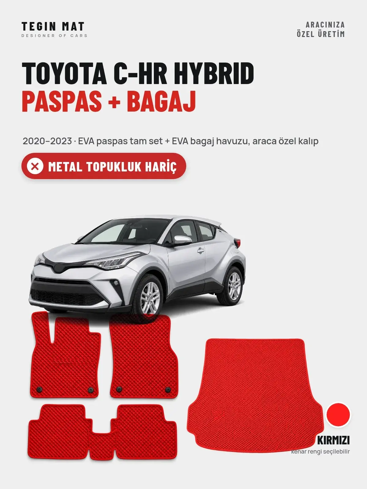Toyota C-HR Hybrid EVA Paspas + Bagaj Havuzu Seti (2020–2023) Kırmızı – Metal Topukluk Hariç (1)