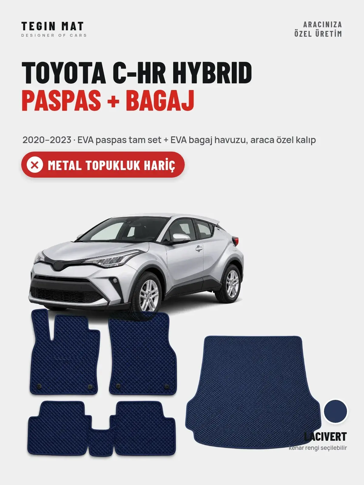 Toyota C-HR Hybrid EVA Paspas + Bagaj Havuzu Seti (2020–2023) Lacivert – Metal Topukluk Hariç (1)
