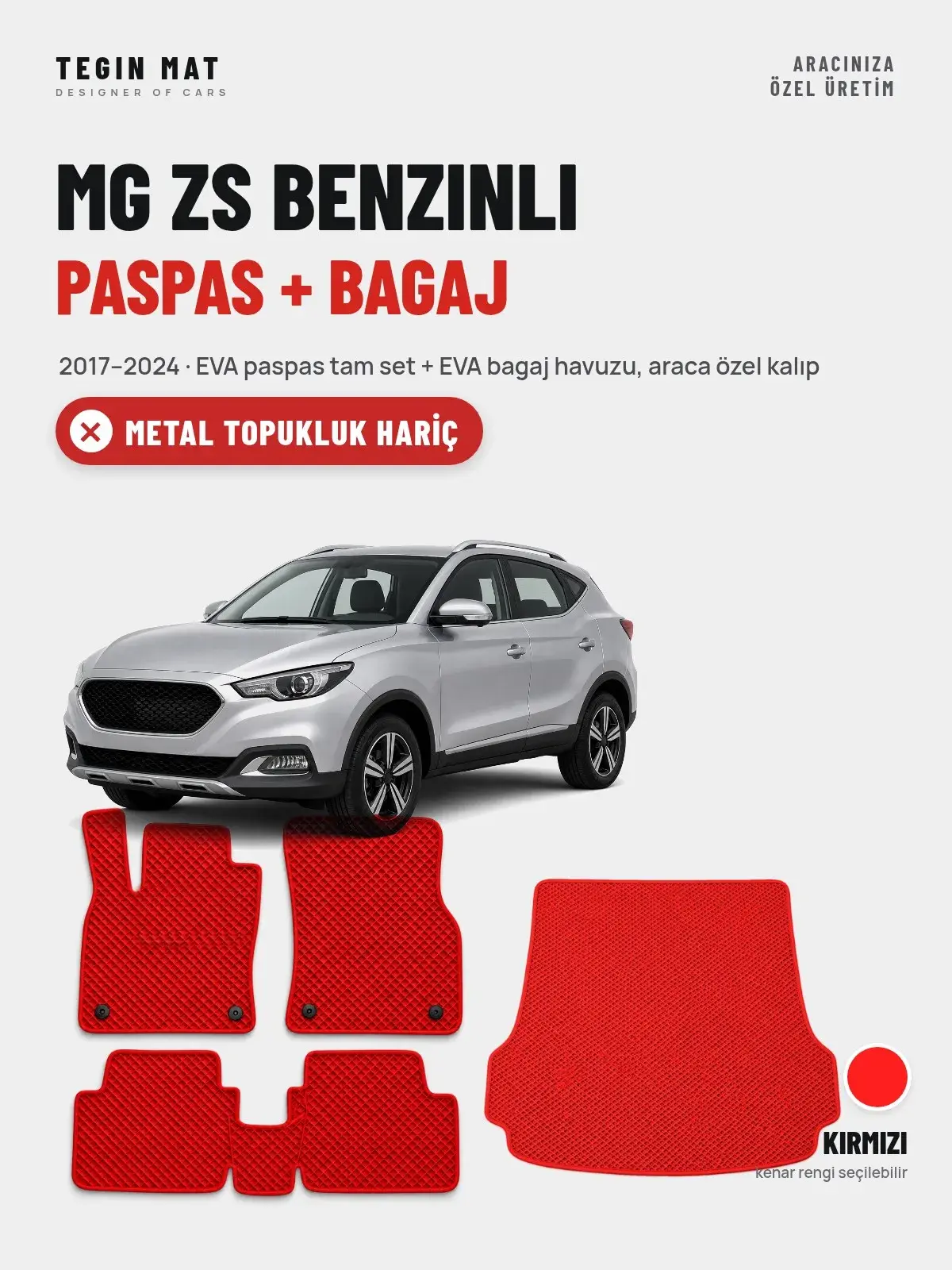 MG ZS Benzinli EVA Paspas + Bagaj Havuzu Seti (2017–2024) Kırmızı – Metal Topukluk Hariç (1)