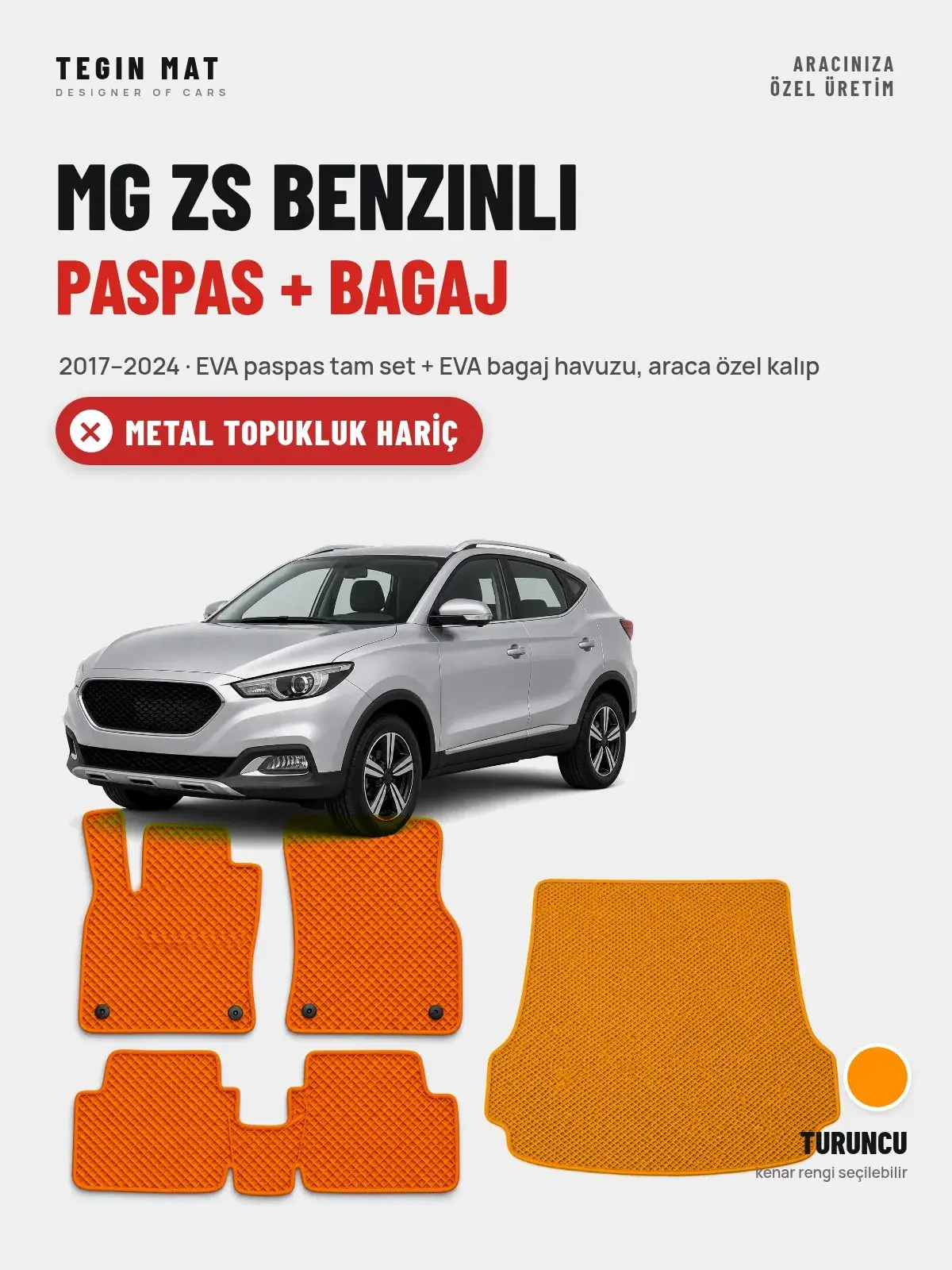 MG ZS Benzinli EVA Paspas + Bagaj Havuzu Seti (2017–2024) Turuncu – Metal Topukluk Hariç (1)
