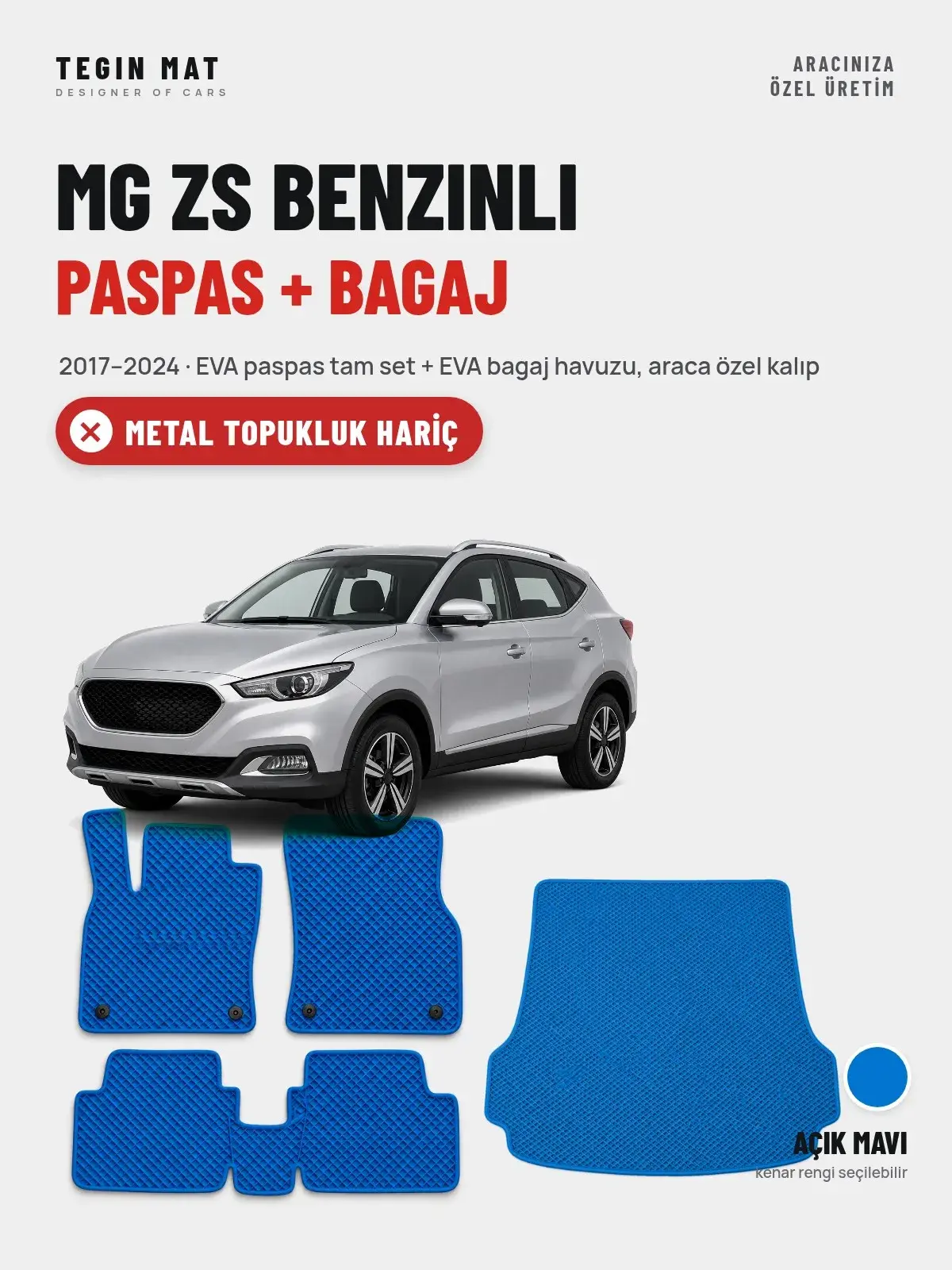 MG ZS Benzinli EVA Paspas + Bagaj Havuzu Seti (2017–2024) Açık Mavi – Metal Topukluk Hariç (1)