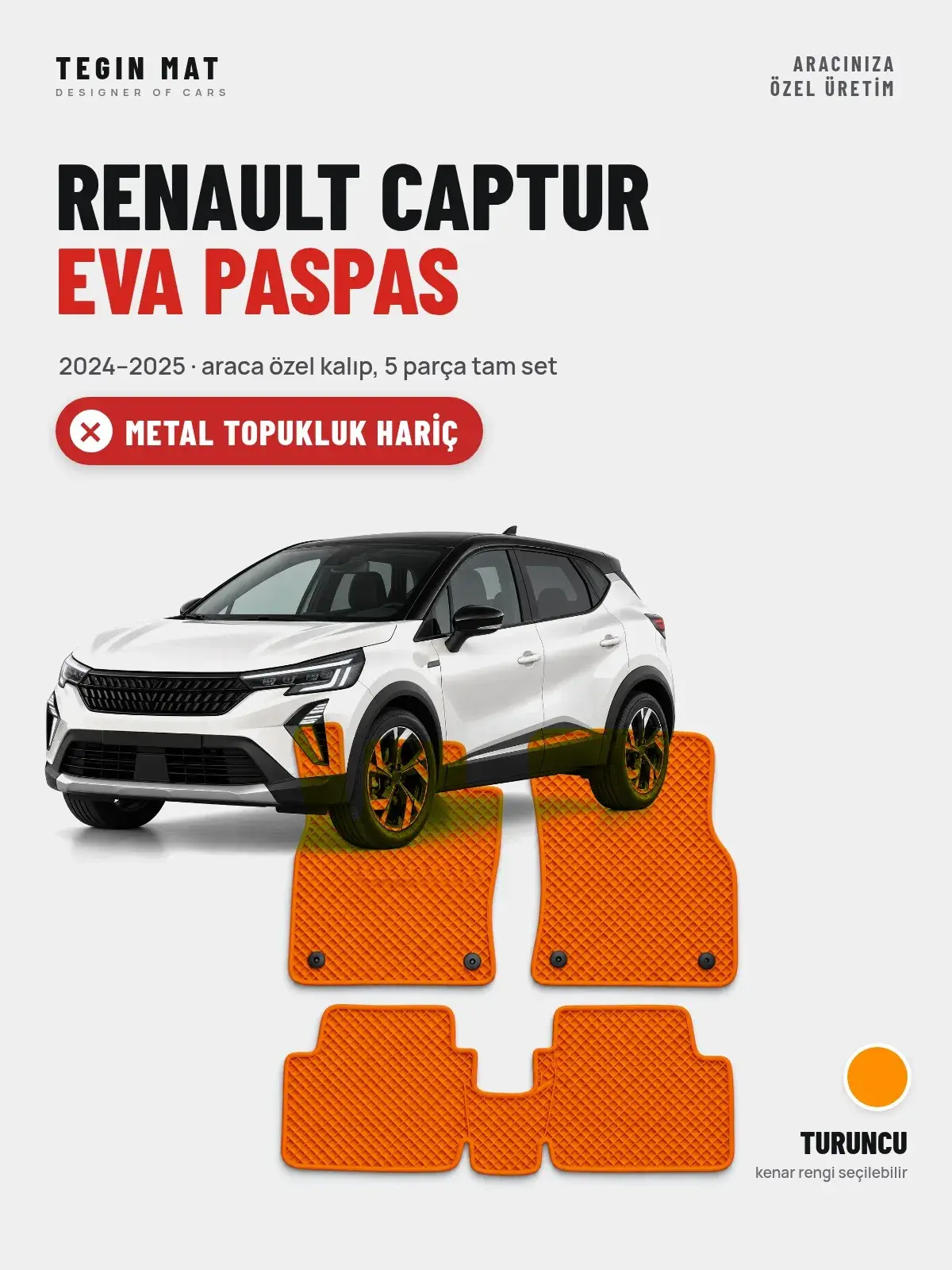 Renault Captur EVA Oto Paspas Tam Set (2024–2025) Turuncu – Metal Topukluk Hariç (1)