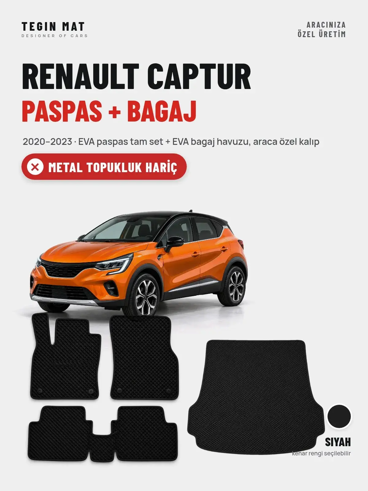 Renault Captur EVA Paspas + Bagaj Havuzu Seti (2020–2023) Siyah – Metal Topukluk Hariç (1)