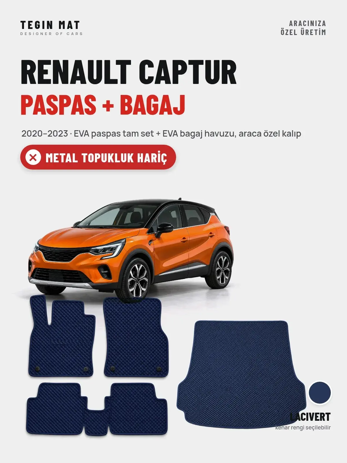 Renault Captur EVA Paspas + Bagaj Havuzu Seti (2020–2023) Lacivert – Metal Topukluk Hariç (1)