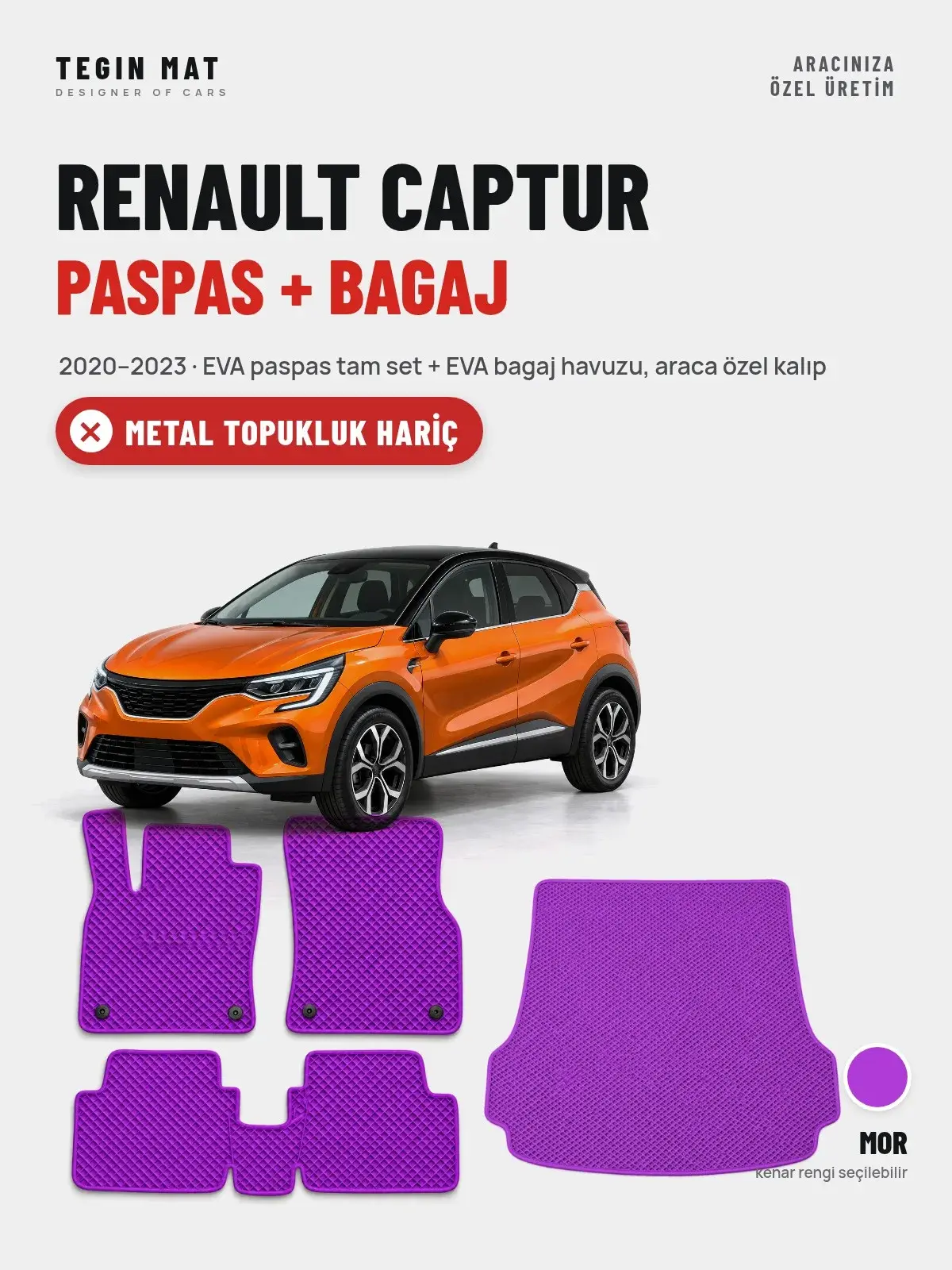 Renault Captur EVA Paspas + Bagaj Havuzu Seti (2020–2023) Mor – Metal Topukluk Hariç (1)