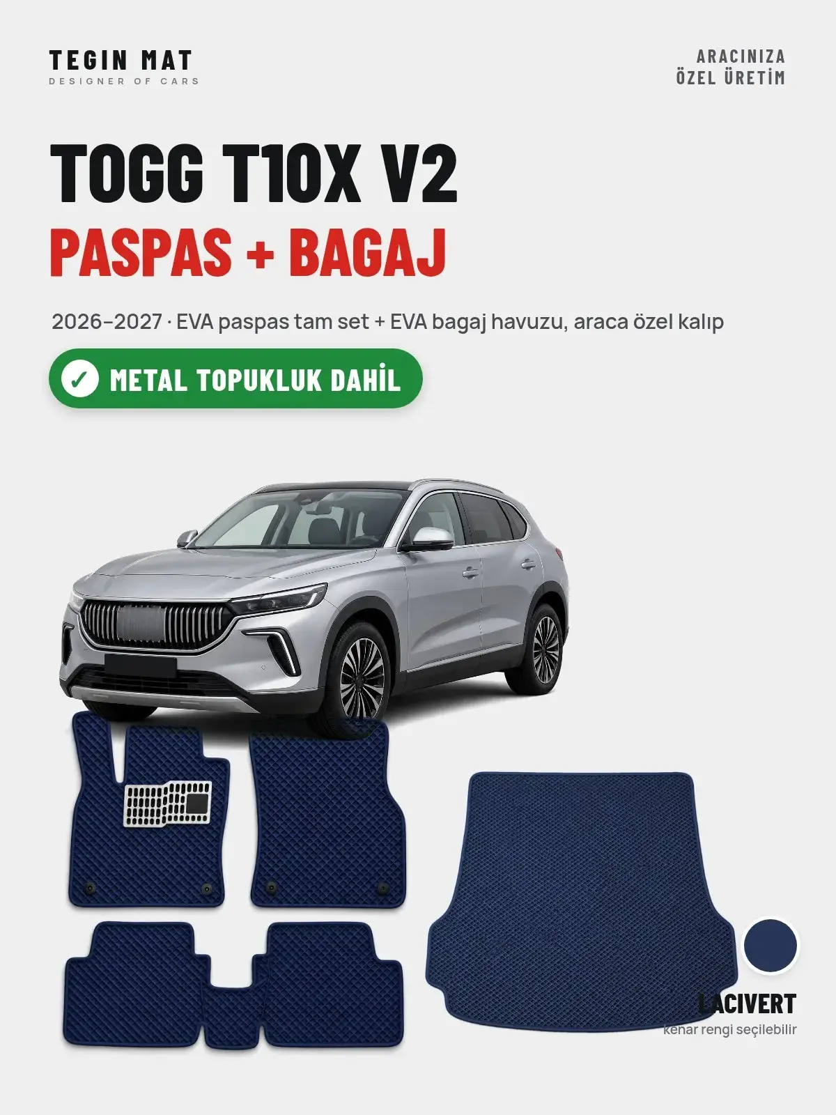 Togg T10X V2 EVA Paspas + Bagaj Havuzu Seti (2026–2027) Lacivert – Metal Topukluk Dahil (1)