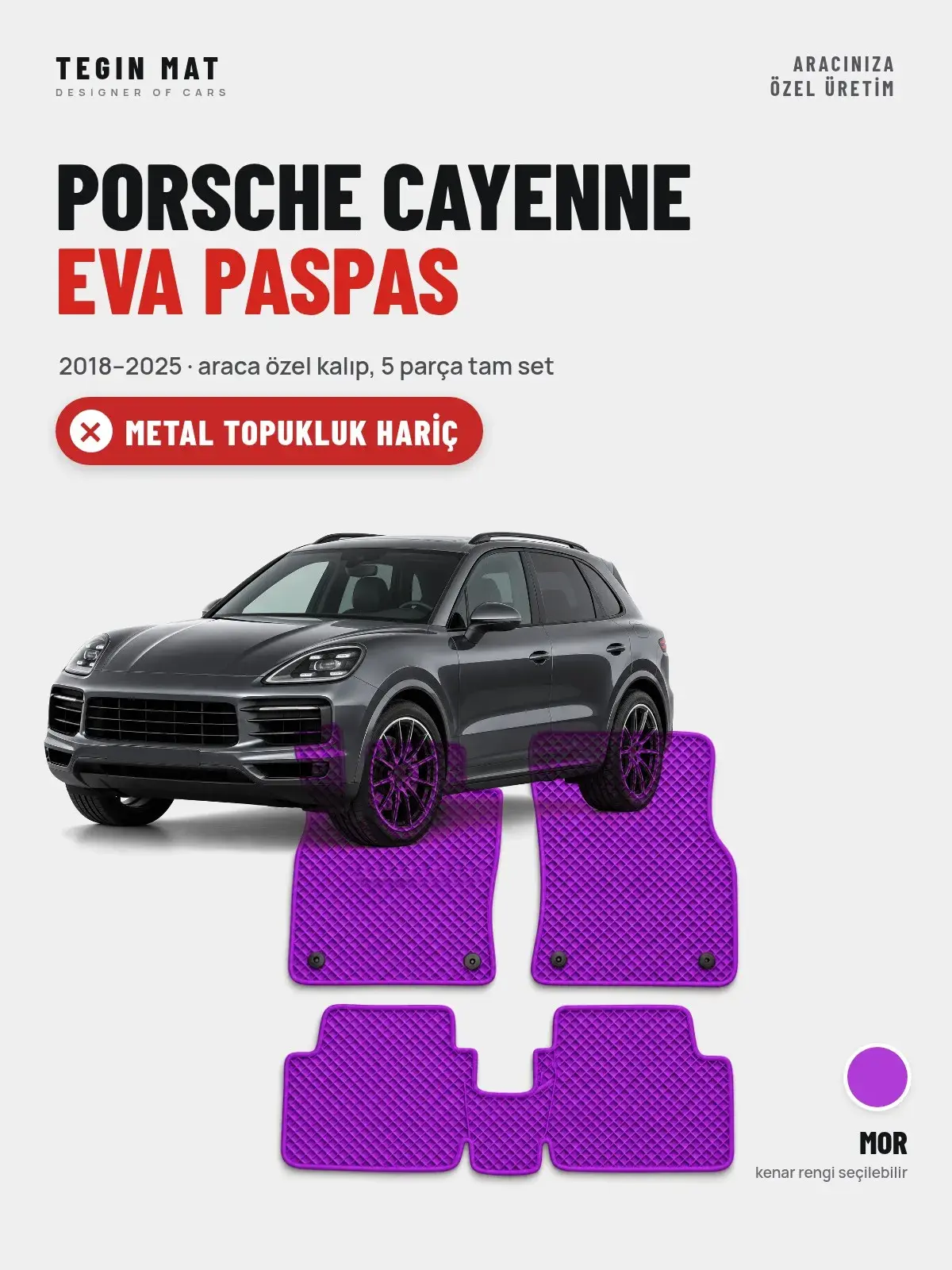 Porsche Cayenne EVA Oto Paspas Tam Set (2018–2025) Mor – Metal Topukluk Hariç (1)