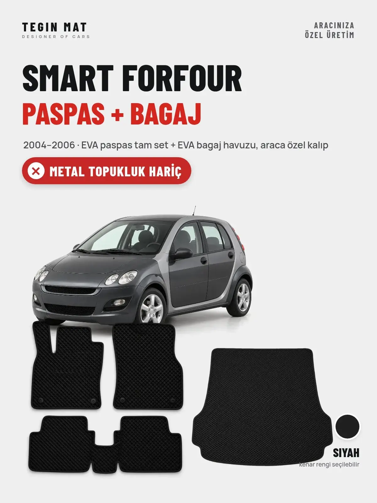 Smart Forfour EVA Paspas + Bagaj Havuzu Seti (2004–2006) Siyah – Metal Topukluk Hariç (1)