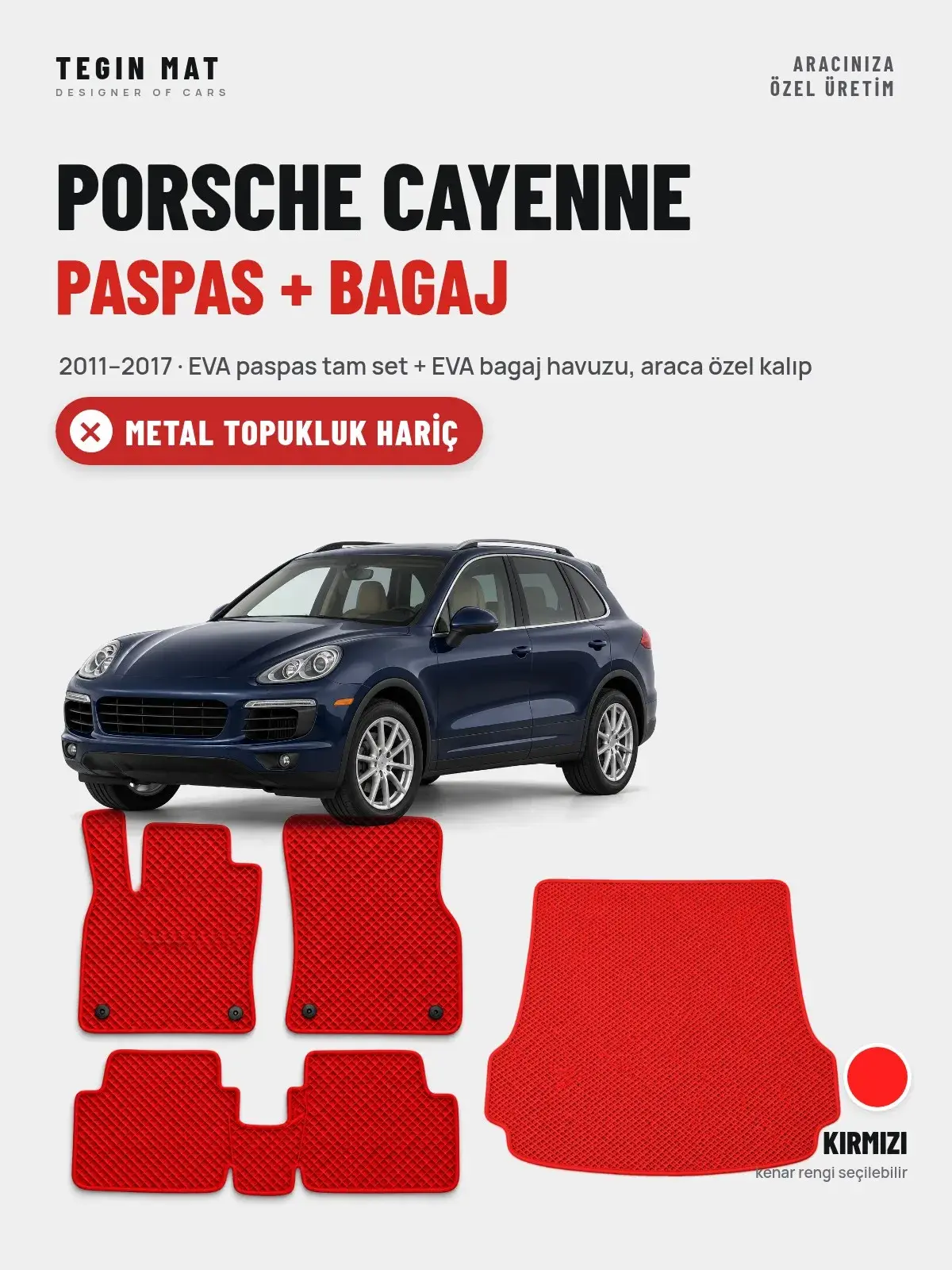 Porsche Cayenne EVA Paspas + Bagaj Havuzu Seti (2011–2017) Kırmızı – Metal Topukluk Hariç (1)