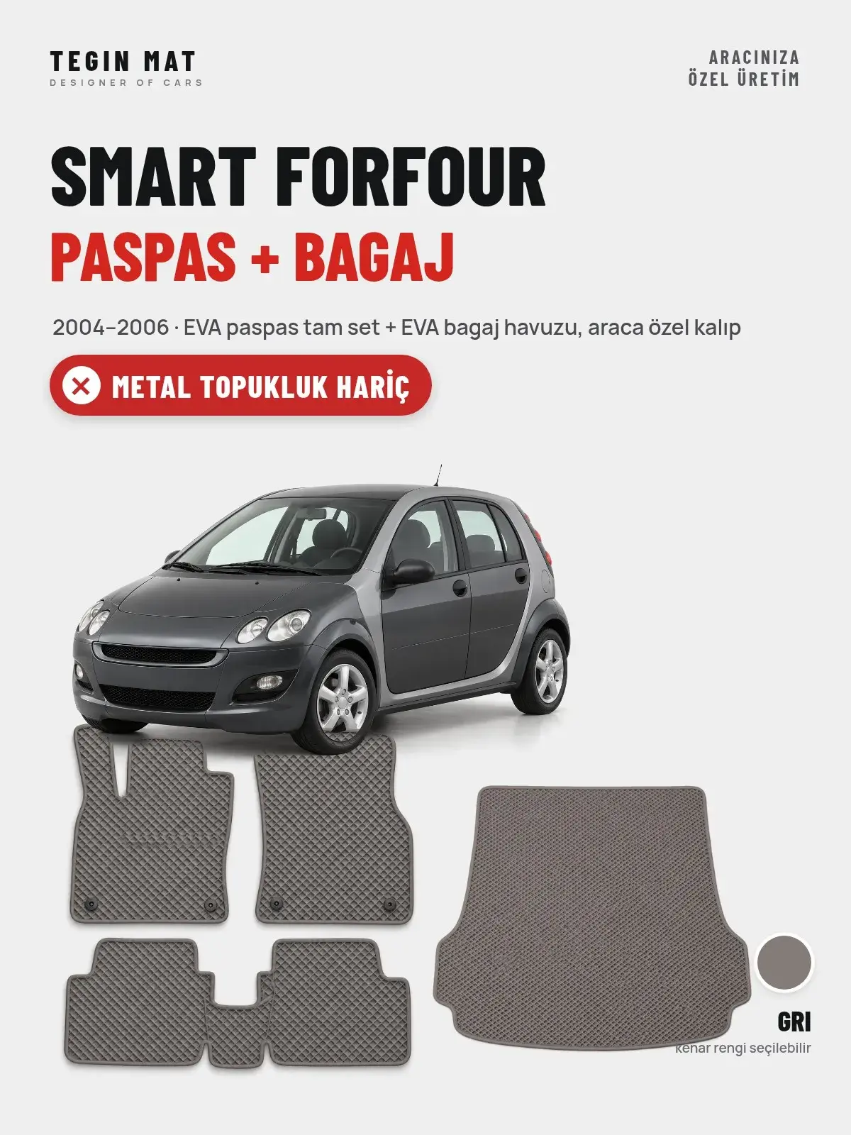 Smart Forfour EVA Paspas + Bagaj Havuzu Seti (2004–2006) Gri – Metal Topukluk Hariç (1)