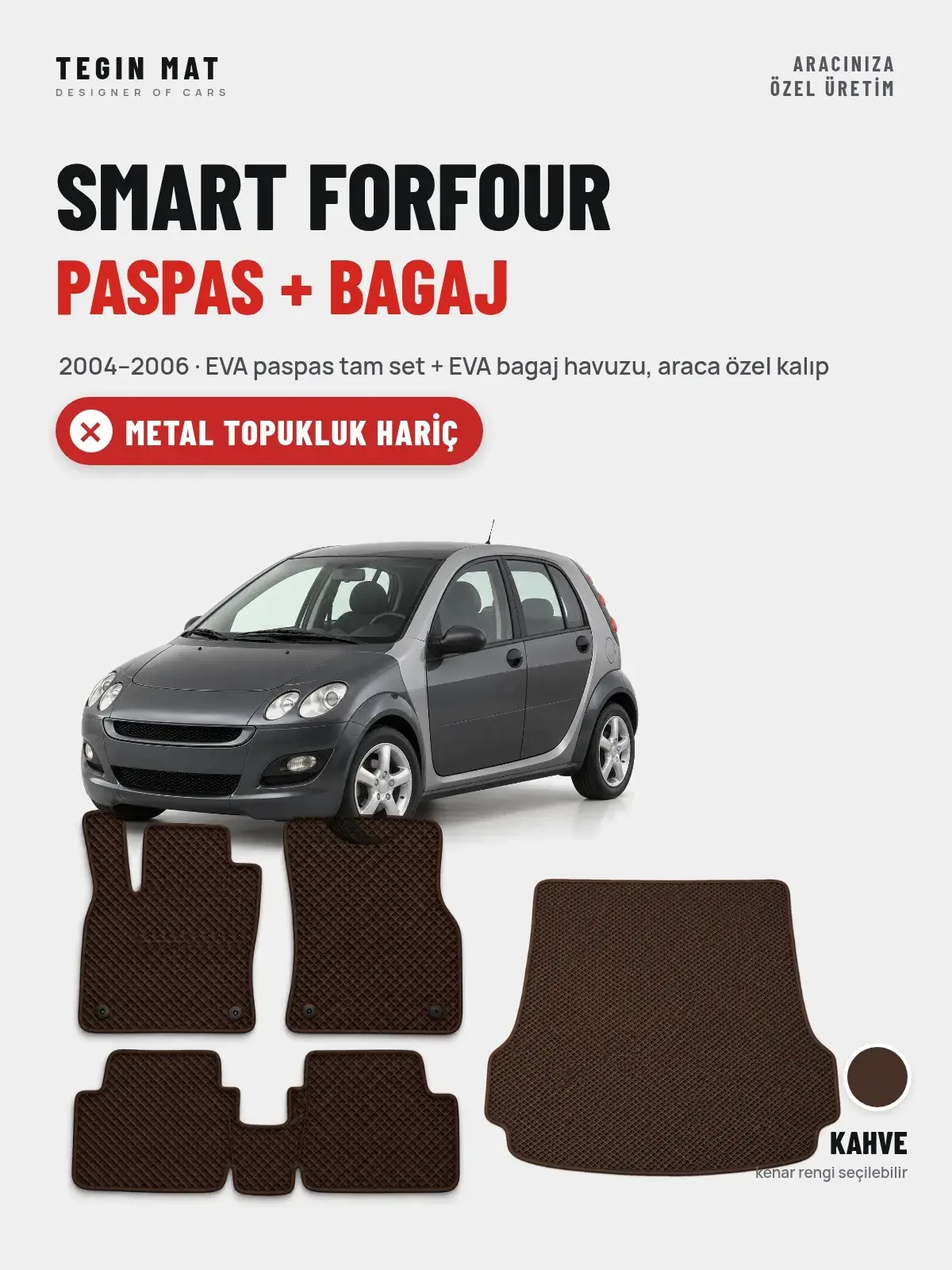 Smart Forfour EVA Paspas + Bagaj Havuzu Seti (2004–2006) Kahve – Metal Topukluk Hariç (1)