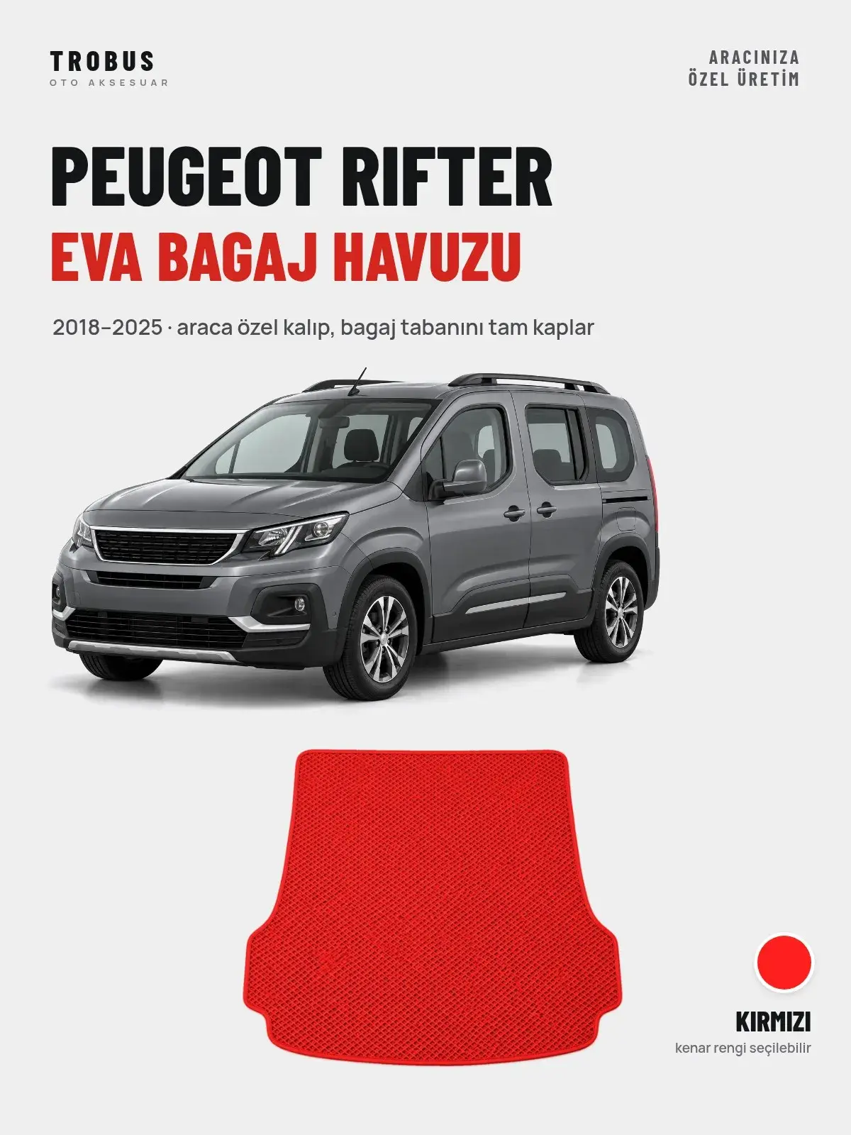 Peugeot Rifter EVA Bagaj Havuzu (2018–2025) Kırmızı – Araca Özel Kalıp (1)