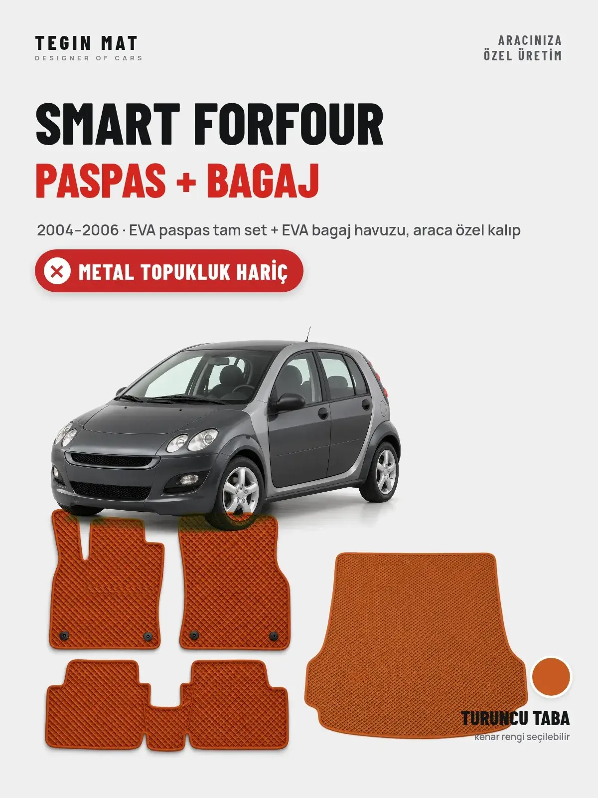 Smart Forfour EVA Paspas + Bagaj Havuzu Seti (2004–2006) Turuncu Taba – Metal Topukluk Hariç (1)