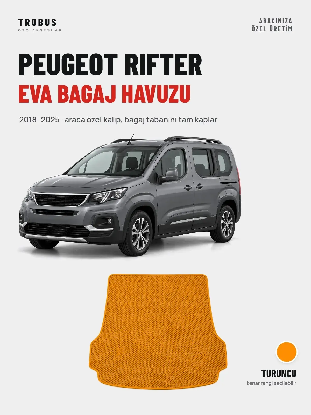 Peugeot Rifter EVA Bagaj Havuzu (2018–2025) Turuncu – Araca Özel Kalıp (1)
