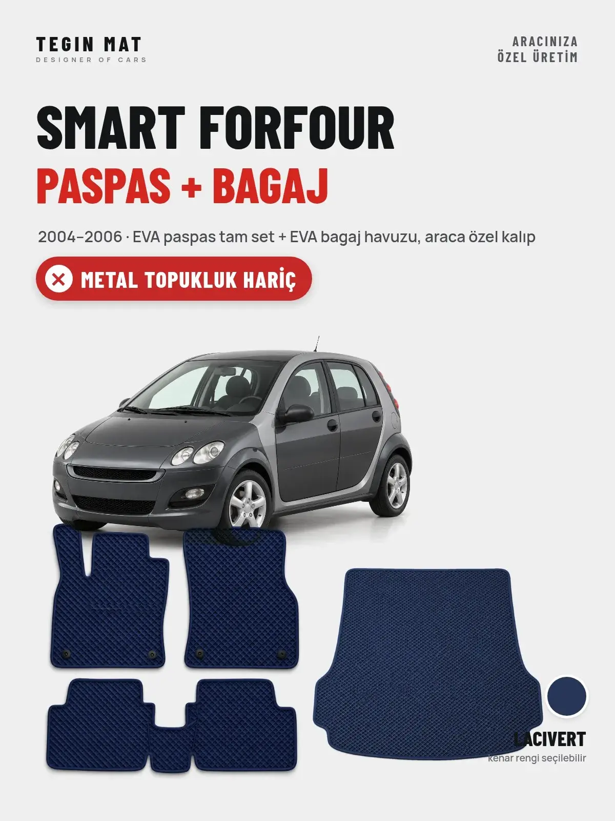 Smart Forfour EVA Paspas + Bagaj Havuzu Seti (2004–2006) Lacivert – Metal Topukluk Hariç (1)