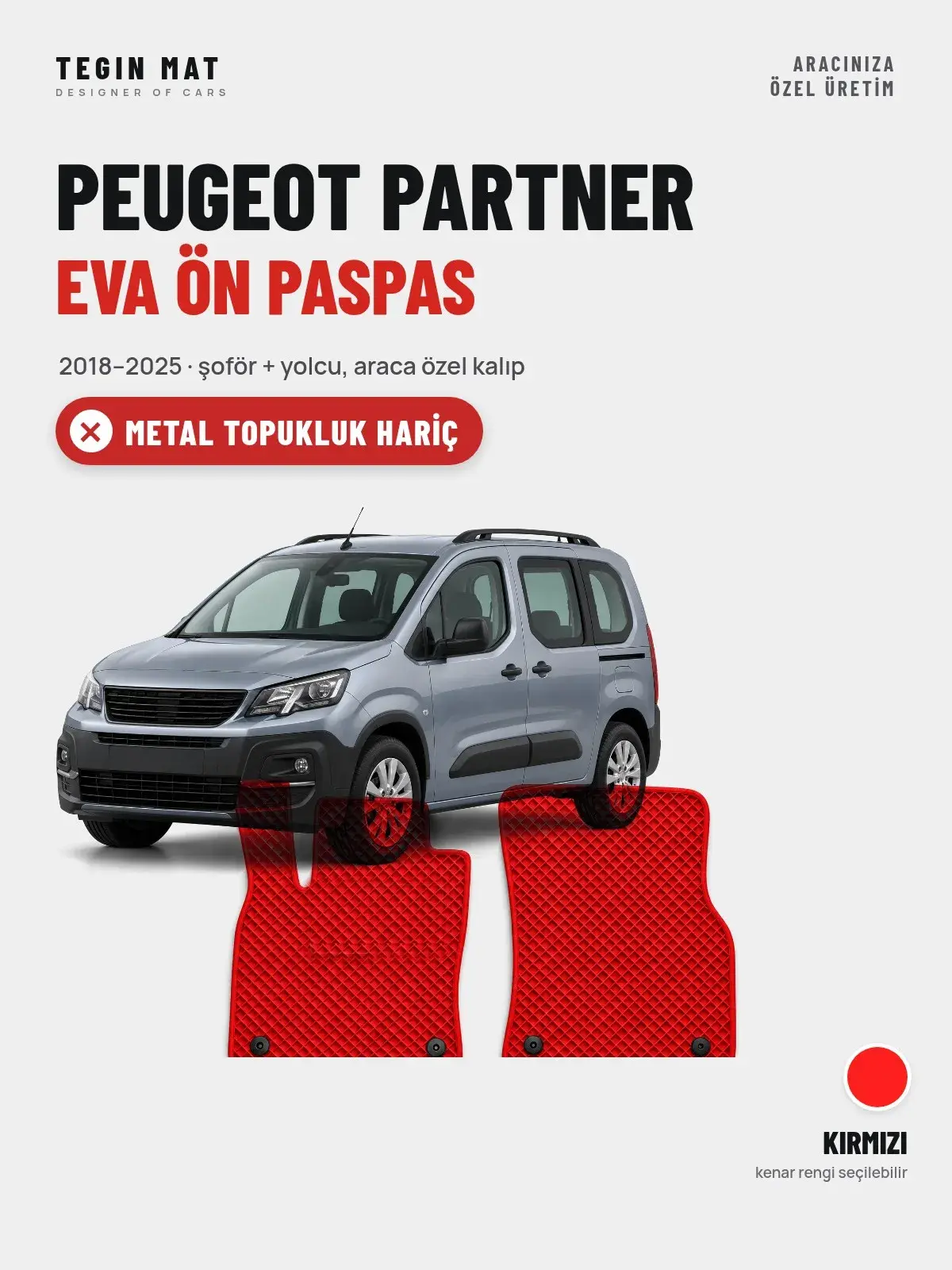Peugeot Partner EVA Ön Paspas (2018–2025) Kırmızı – Metal Topukluk Hariç (1)