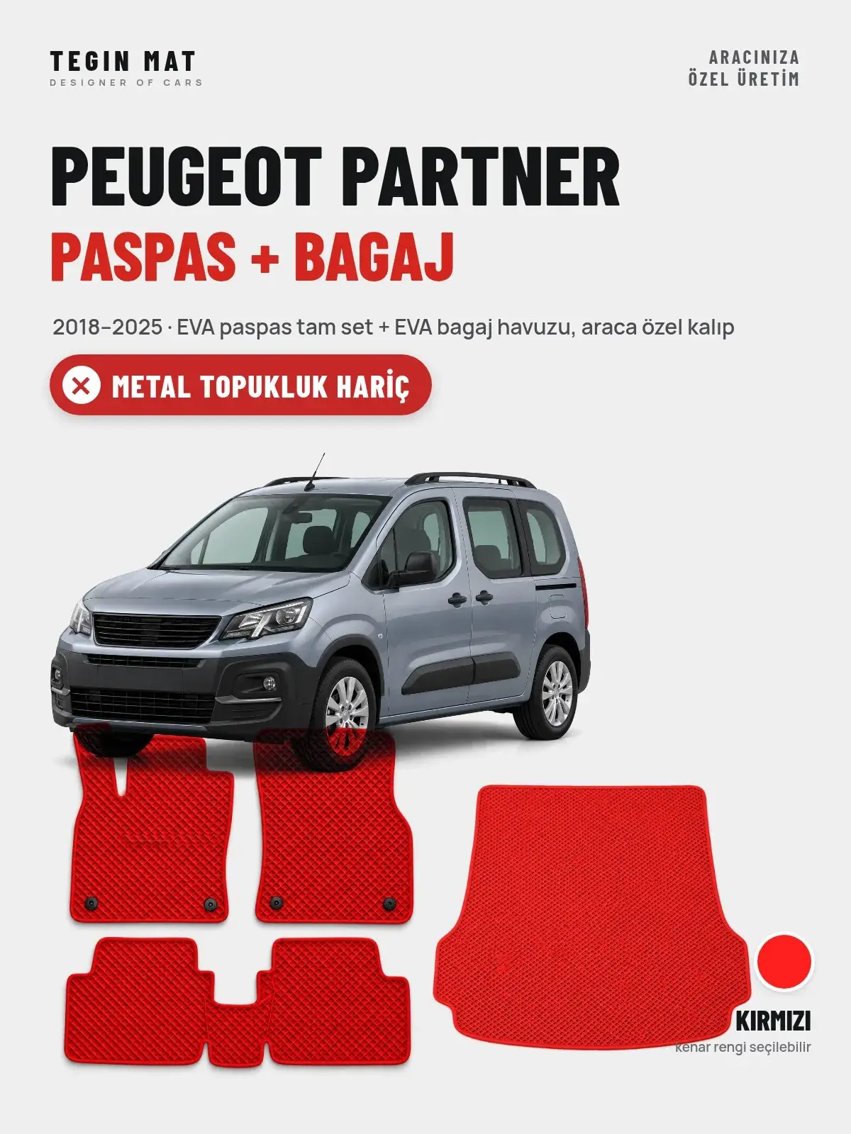 Peugeot Partner EVA Paspas + Bagaj Havuzu Seti (2018–2025) Kırmızı – Metal Topukluk Hariç (1)