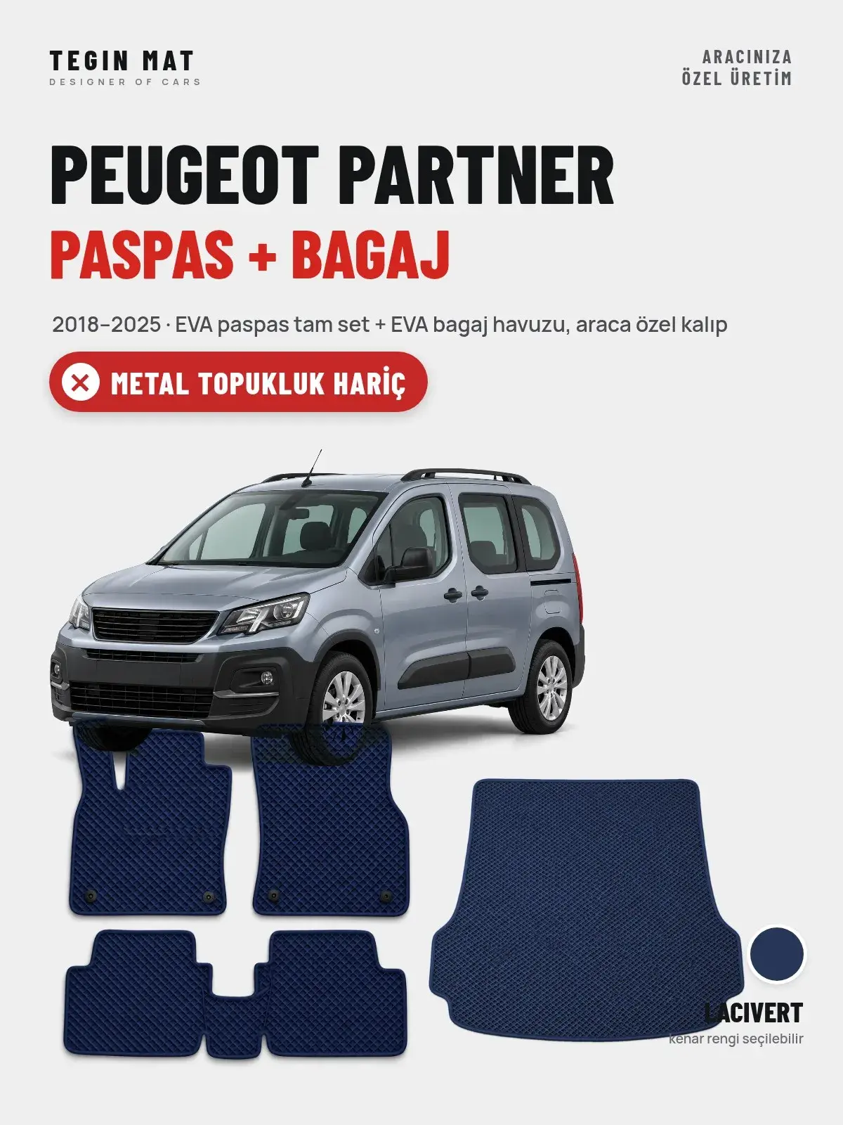 Peugeot Partner EVA Paspas + Bagaj Havuzu Seti (2018–2025) Lacivert – Metal Topukluk Hariç (1)