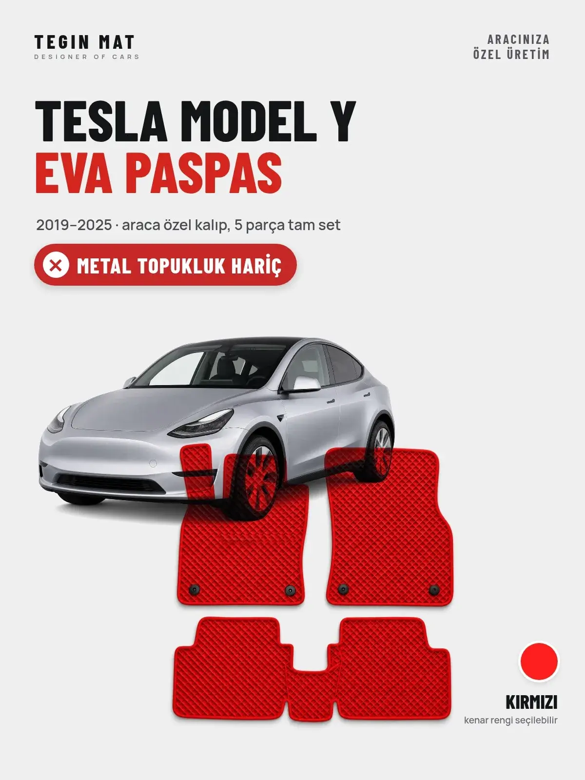 Tesla Model Y EVA Oto Paspas Tam Set (2019–2025) Kırmızı – Metal Topukluk Hariç (1)