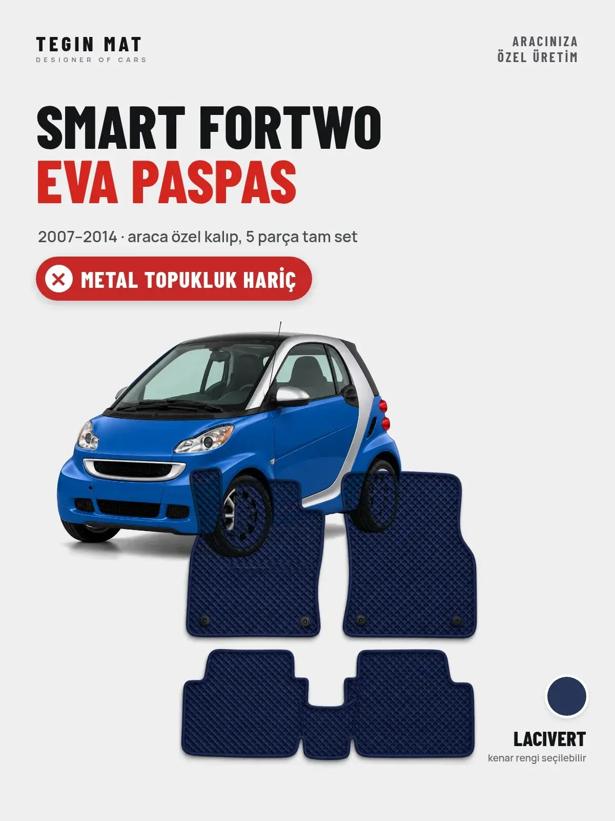 Smart Fortwo EVA Oto Paspas Tam Set (2007–2014) Lacivert – Metal Topukluk Hariç (1)