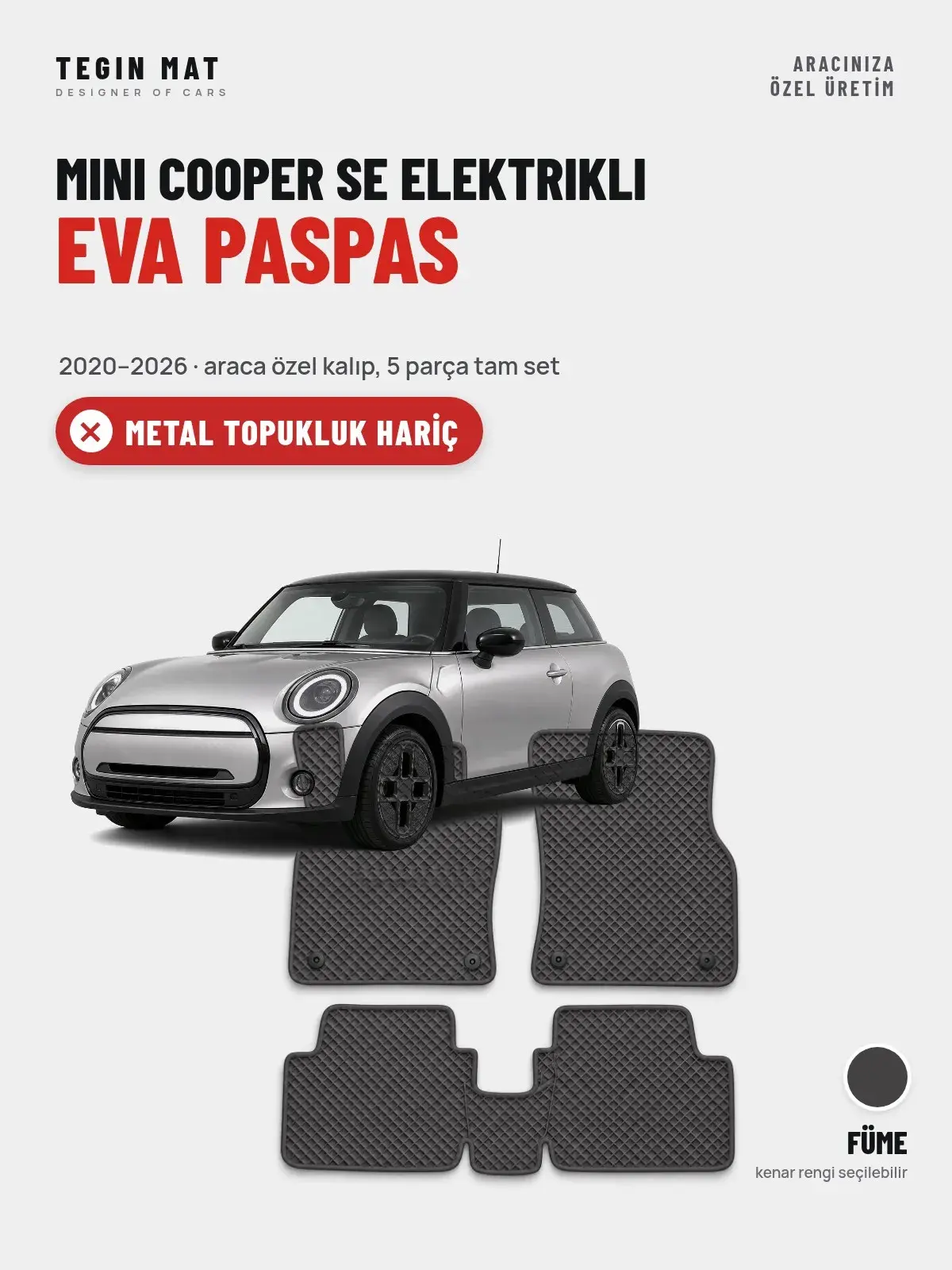 MINI Cooper SE Elektrikli EVA Oto Paspas Tam Set (2020–2026) Füme – Metal Topukluk Hariç (1)