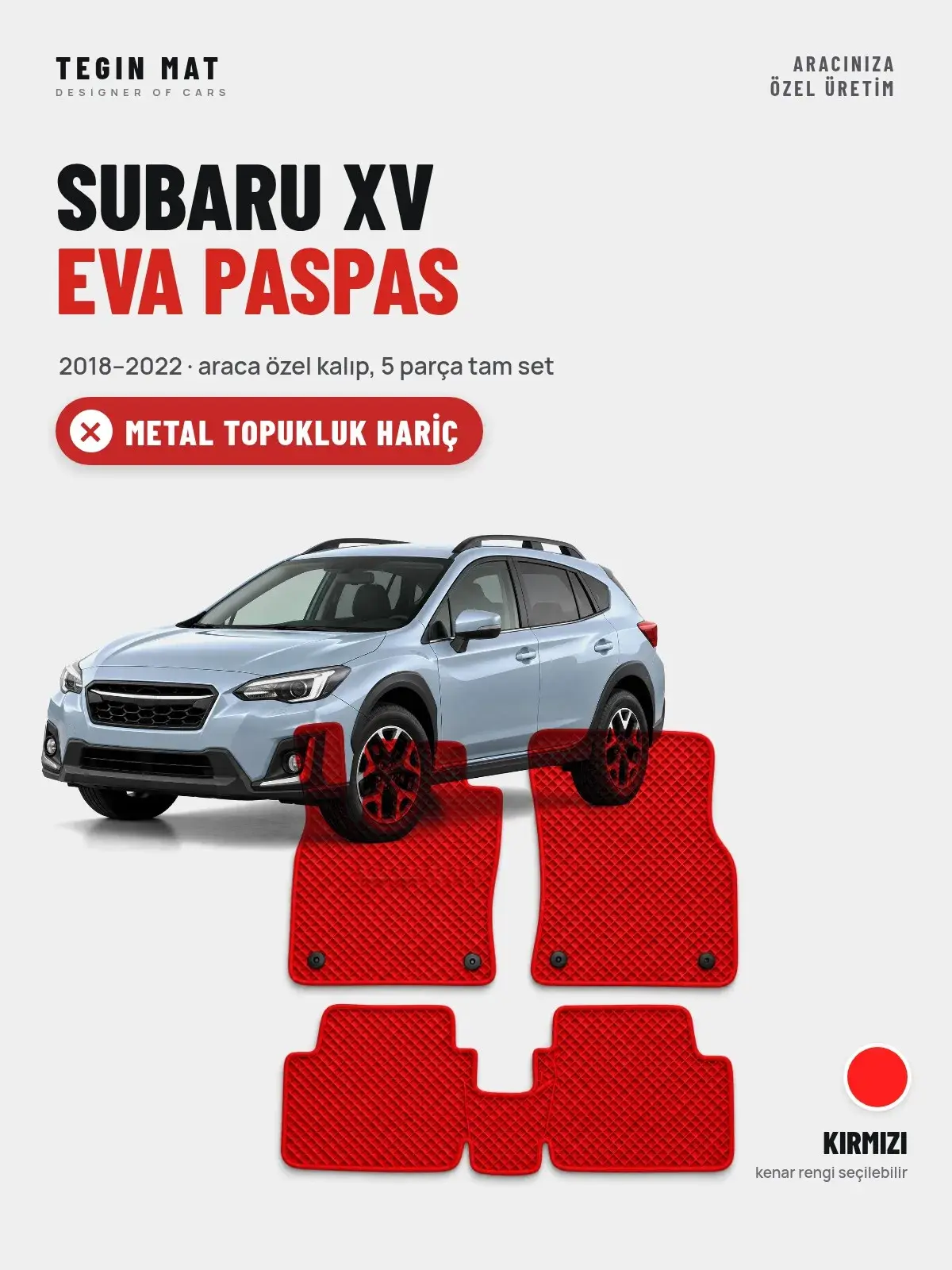 Subaru XV EVA Oto Paspas Tam Set (2018–2022) Kırmızı – Metal Topukluk Hariç (1)