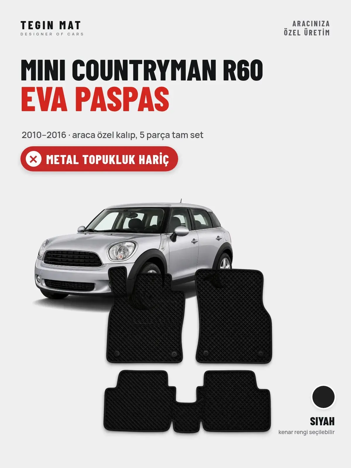 MINI Countryman R60 EVA Oto Paspas Tam Set (2010–2016) Siyah – Metal Topukluk Hariç (1)