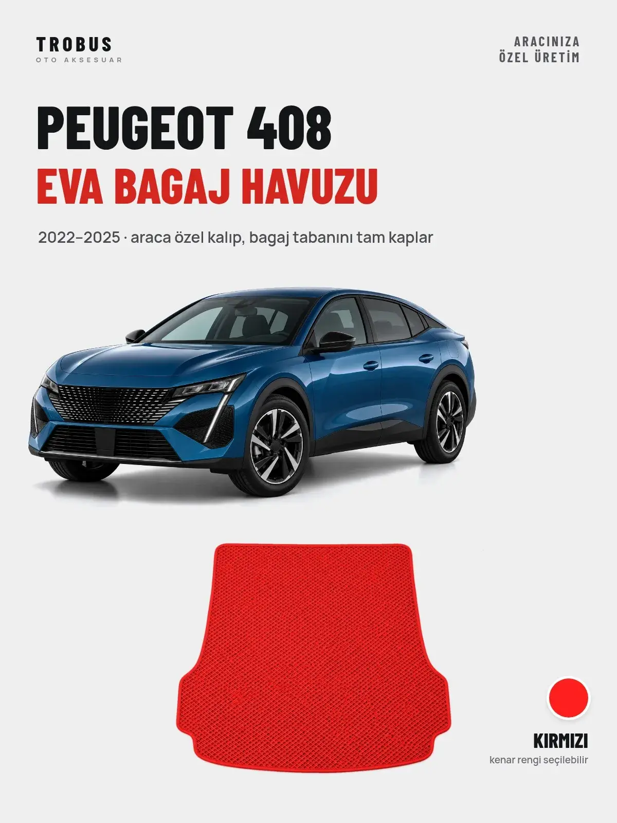 Peugeot 408 EVA Bagaj Havuzu (2022–2025) Kırmızı – Araca Özel Kalıp (1)