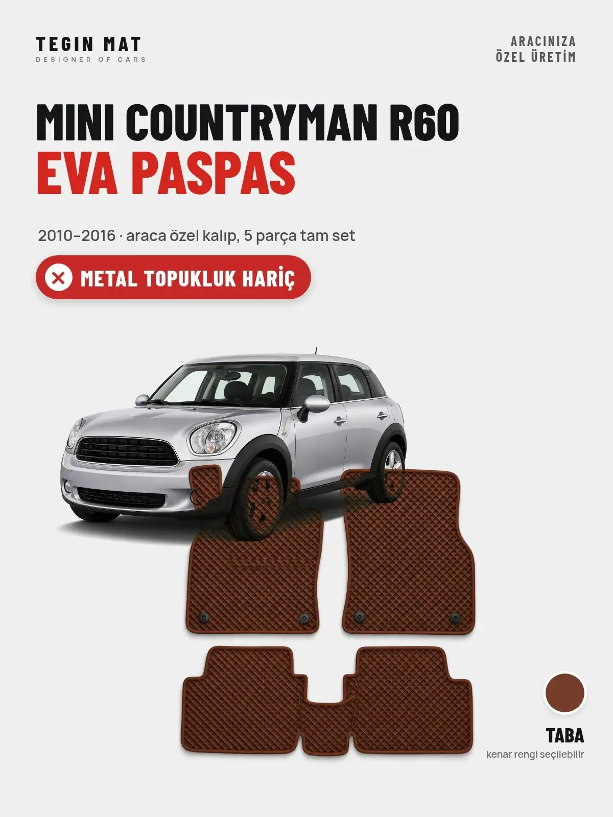 MINI Countryman R60 EVA Oto Paspas Tam Set (2010–2016) Taba – Metal Topukluk Hariç (1)