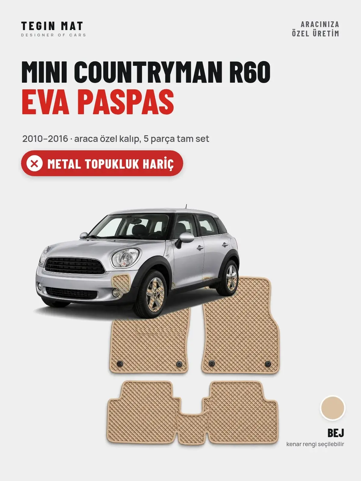 MINI Countryman R60 EVA Oto Paspas Tam Set (2010–2016) Bej – Metal Topukluk Hariç (1)