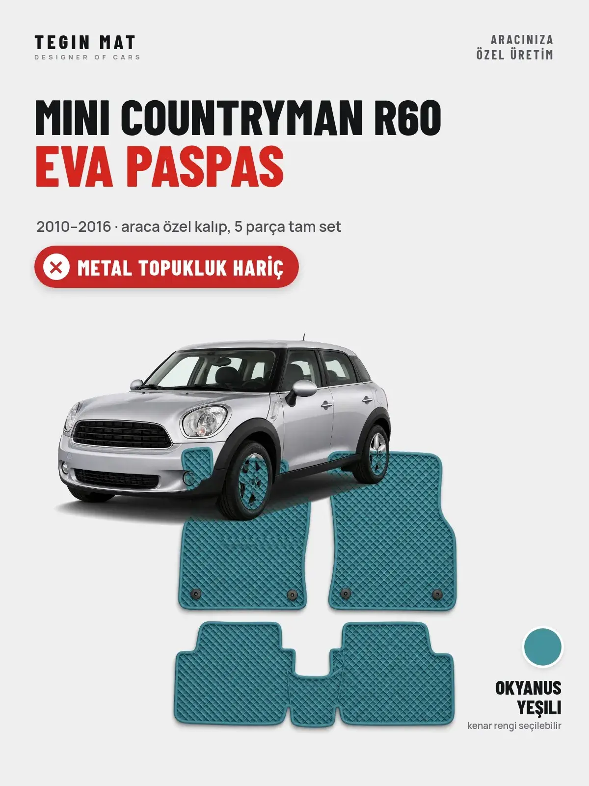 MINI Countryman R60 EVA Oto Paspas Tam Set (2010–2016) Okyanus Yeşili – Metal Topukluk Hariç (1)