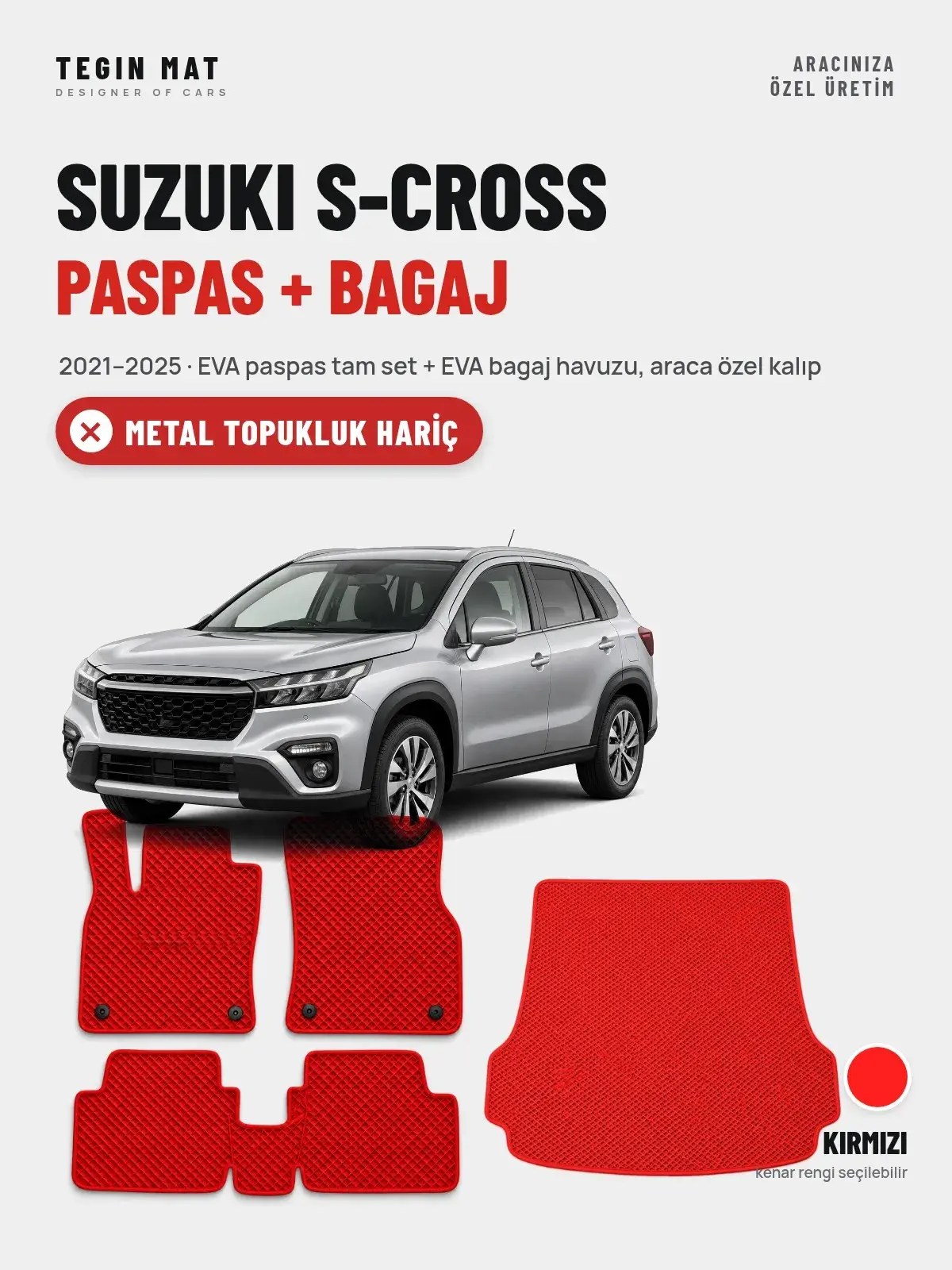 Suzuki S-Cross EVA Paspas + Bagaj Havuzu Seti (2021–2025) Kırmızı – Metal Topukluk Hariç (1)