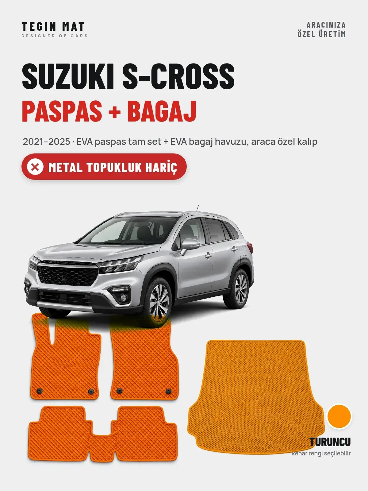 Suzuki S-Cross EVA Paspas + Bagaj Havuzu Seti (2021–2025) Turuncu – Metal Topukluk Hariç (1)