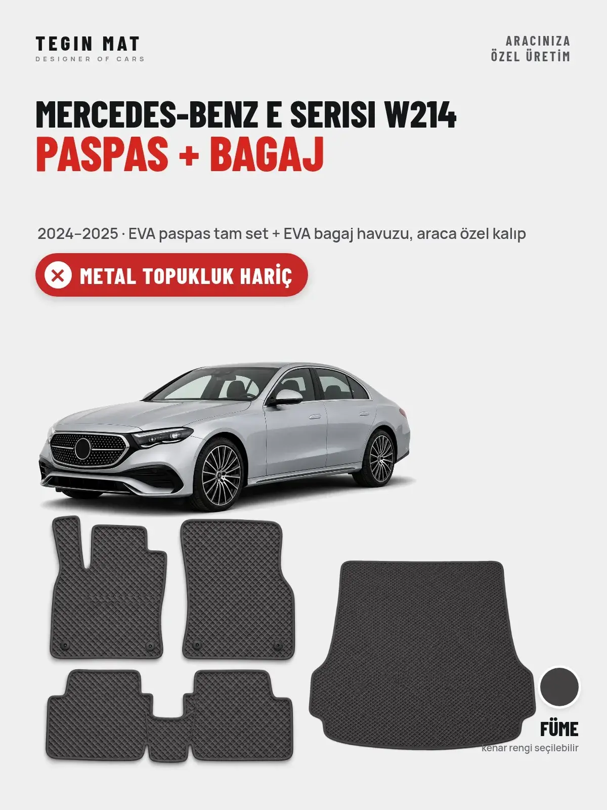 Mercedes-Benz E Serisi W214 EVA Paspas + Bagaj Havuzu Seti (2024–2025) Füme – Metal Topukluk Hariç (1)