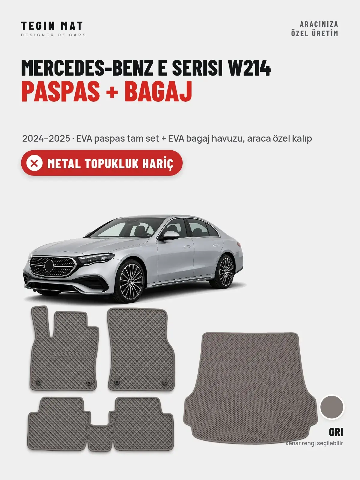 Mercedes-Benz E Serisi W214 EVA Paspas + Bagaj Havuzu Seti (2024–2025) Gri – Metal Topukluk Hariç (1)