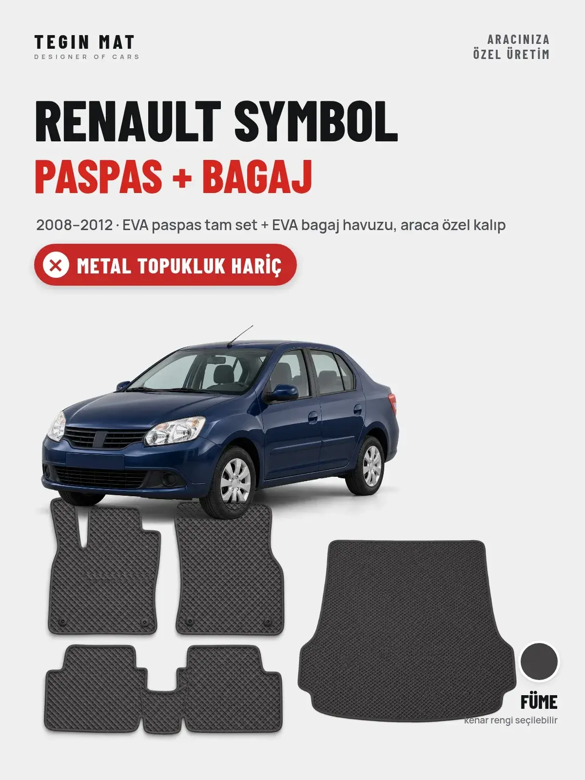 Renault Symbol EVA Paspas + Bagaj Havuzu Seti (2008–2012) Füme – Metal Topukluk Hariç (1)