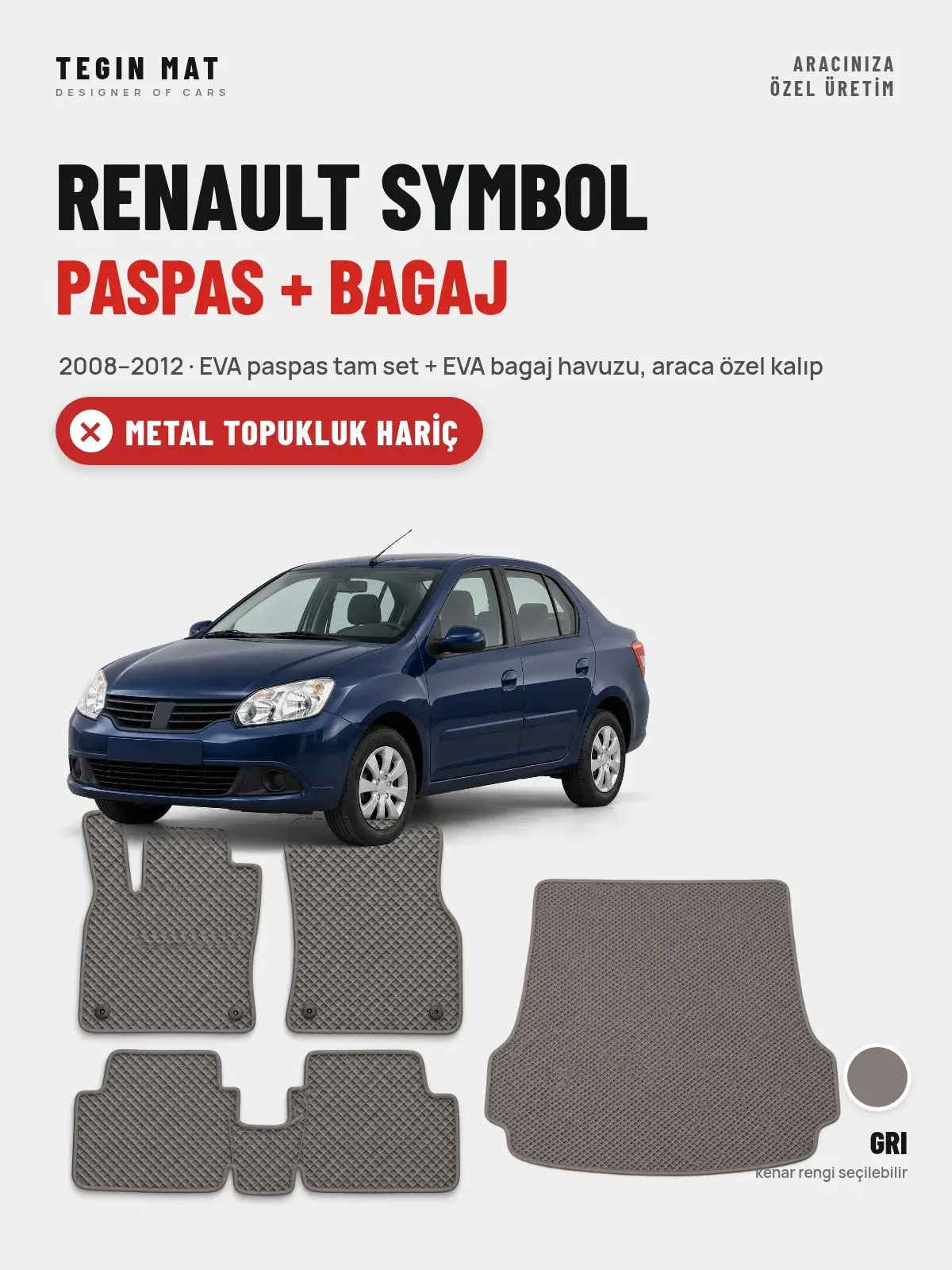 Renault Symbol EVA Paspas + Bagaj Havuzu Seti (2008–2012) Gri – Metal Topukluk Hariç (1)